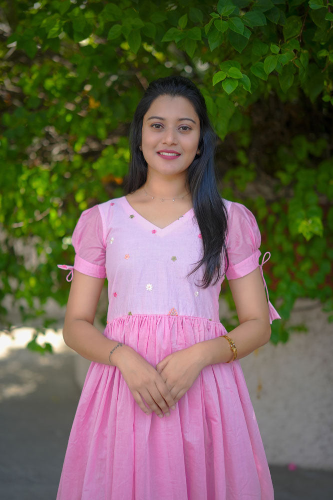 Pink Embroidered Gown Dress