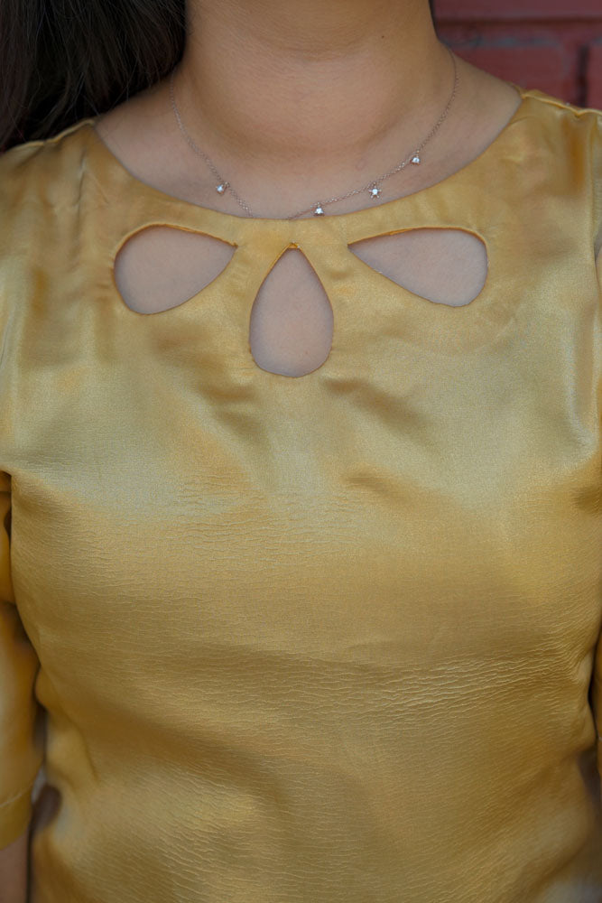 Golden Kurti Set with Purple Dupatta