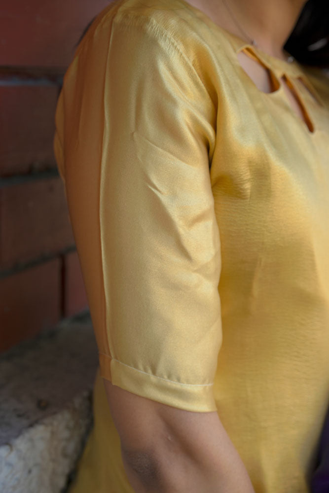 Golden Kurti Set with Purple Dupatta