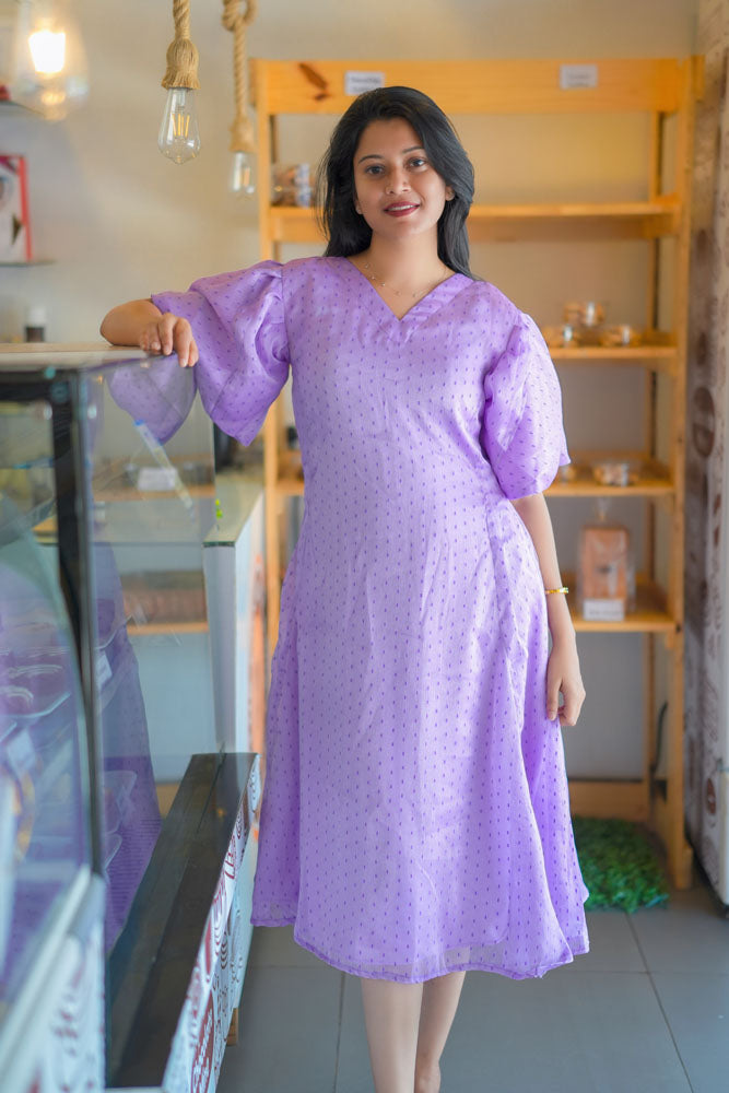 Lavender Puff Sleeve Midi Dress