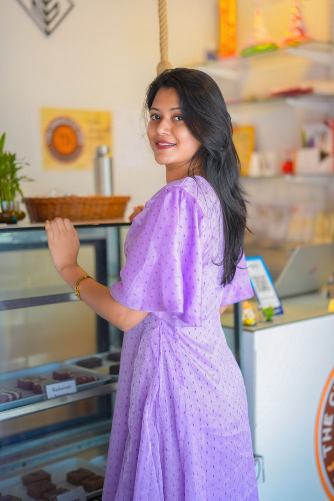 Lavender Puff Sleeve Midi Dress