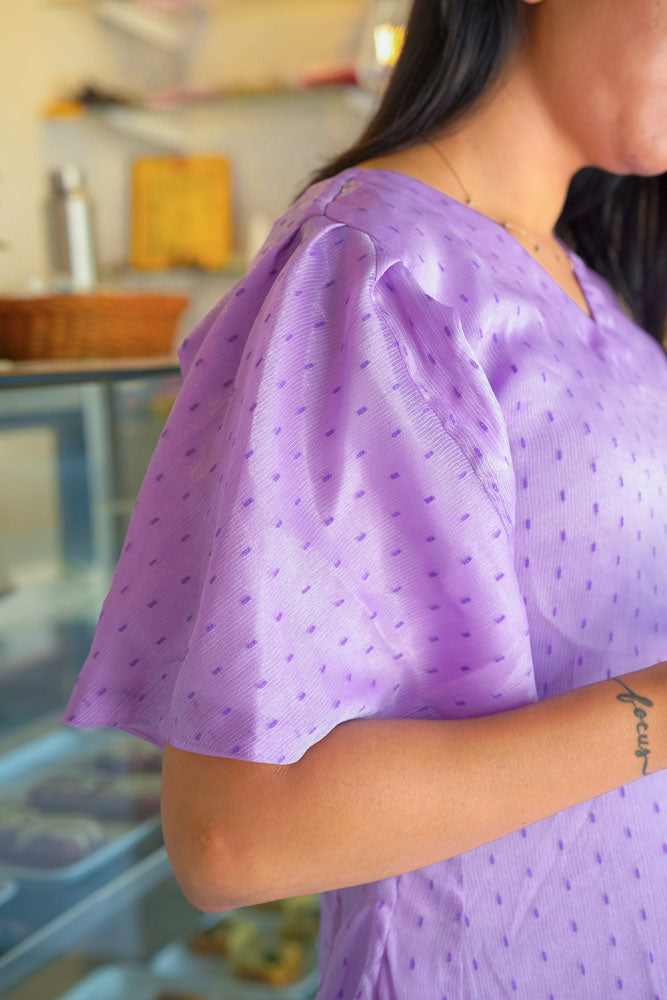 Lavender Puff Sleeve Midi Dress