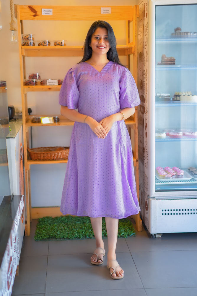 Lavender Puff Sleeve Midi Dress