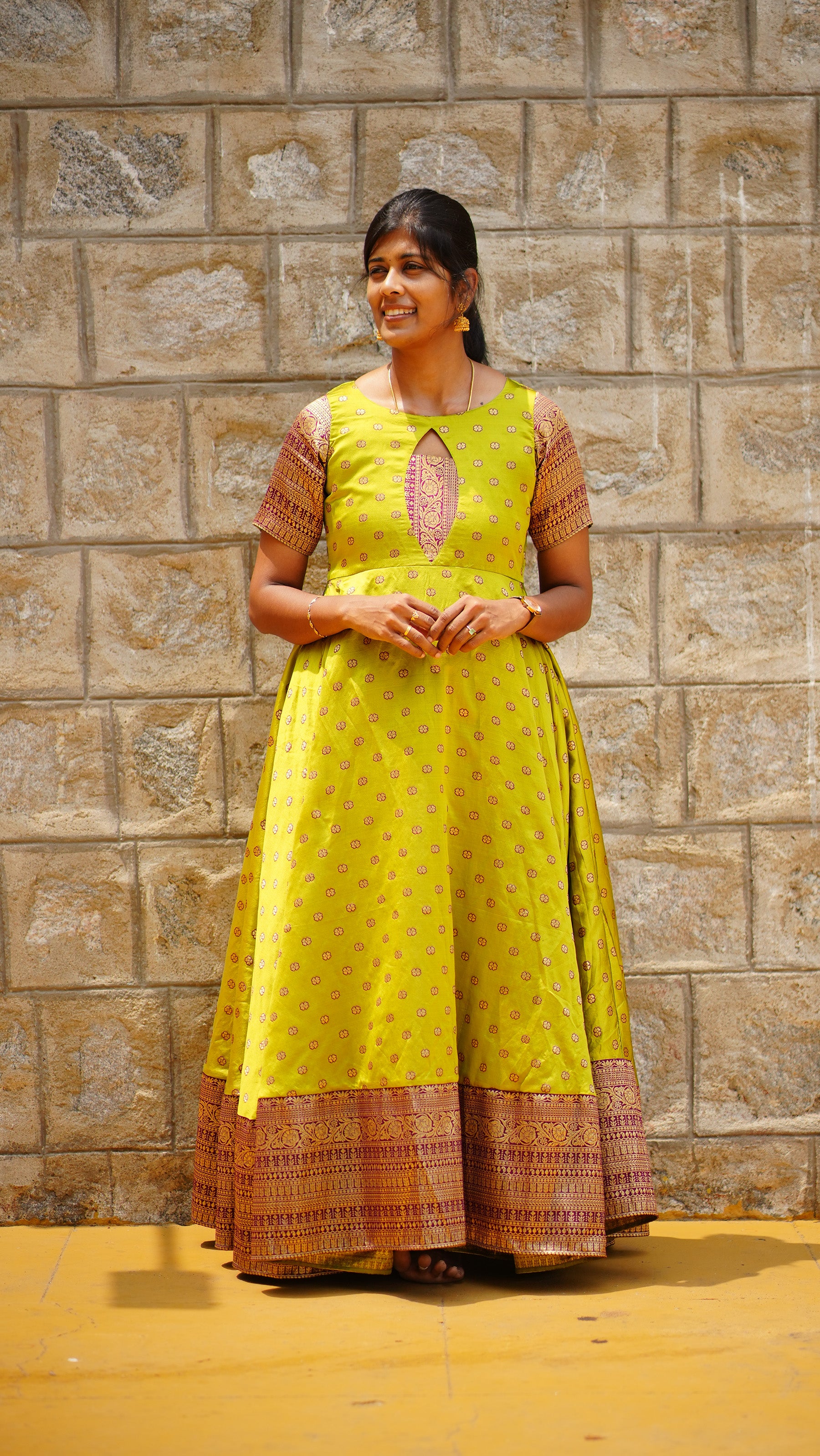 Green & Brown Traditional Long Gown