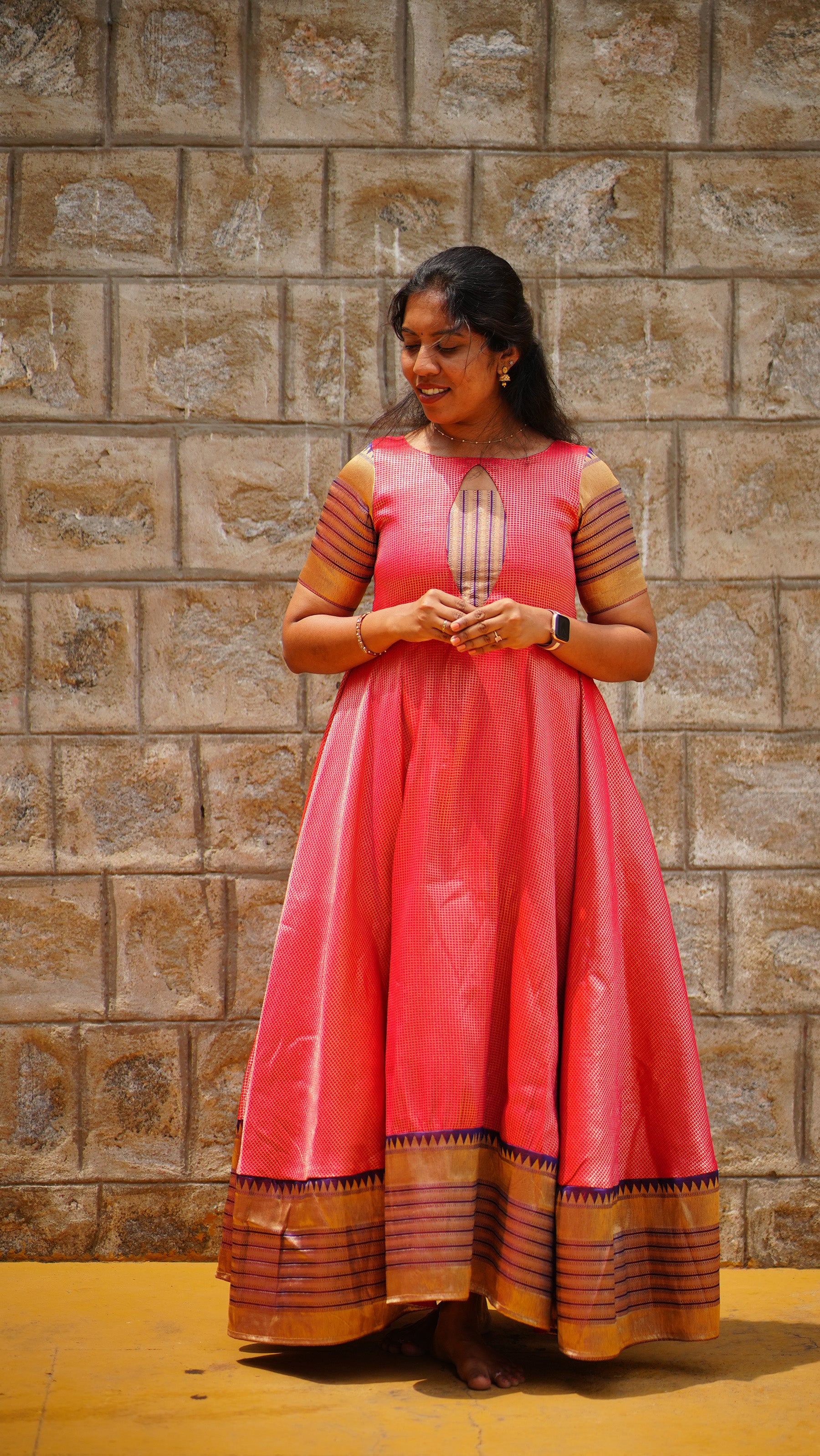 Red & Violet Traditional Long Gown