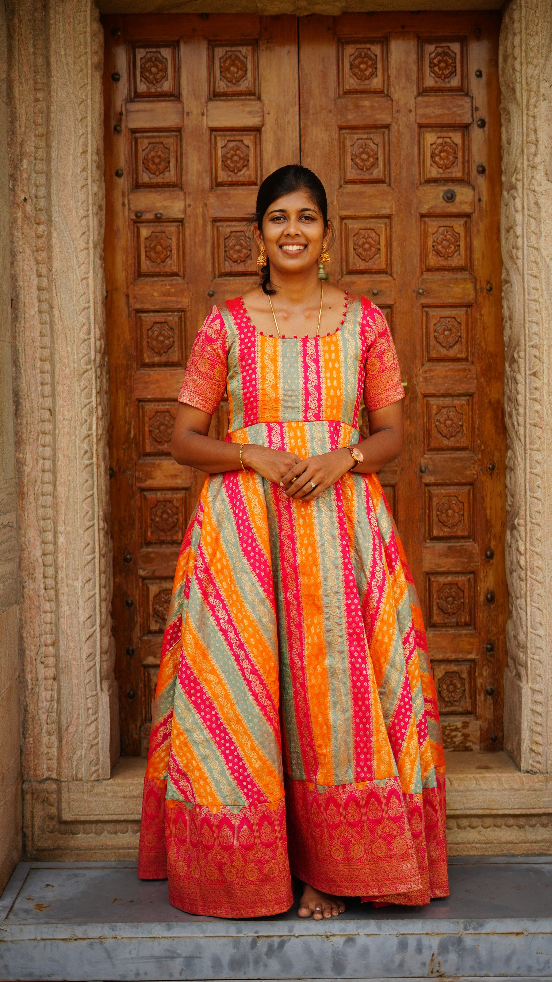 Multicolur Banarasi Silk Long Gown