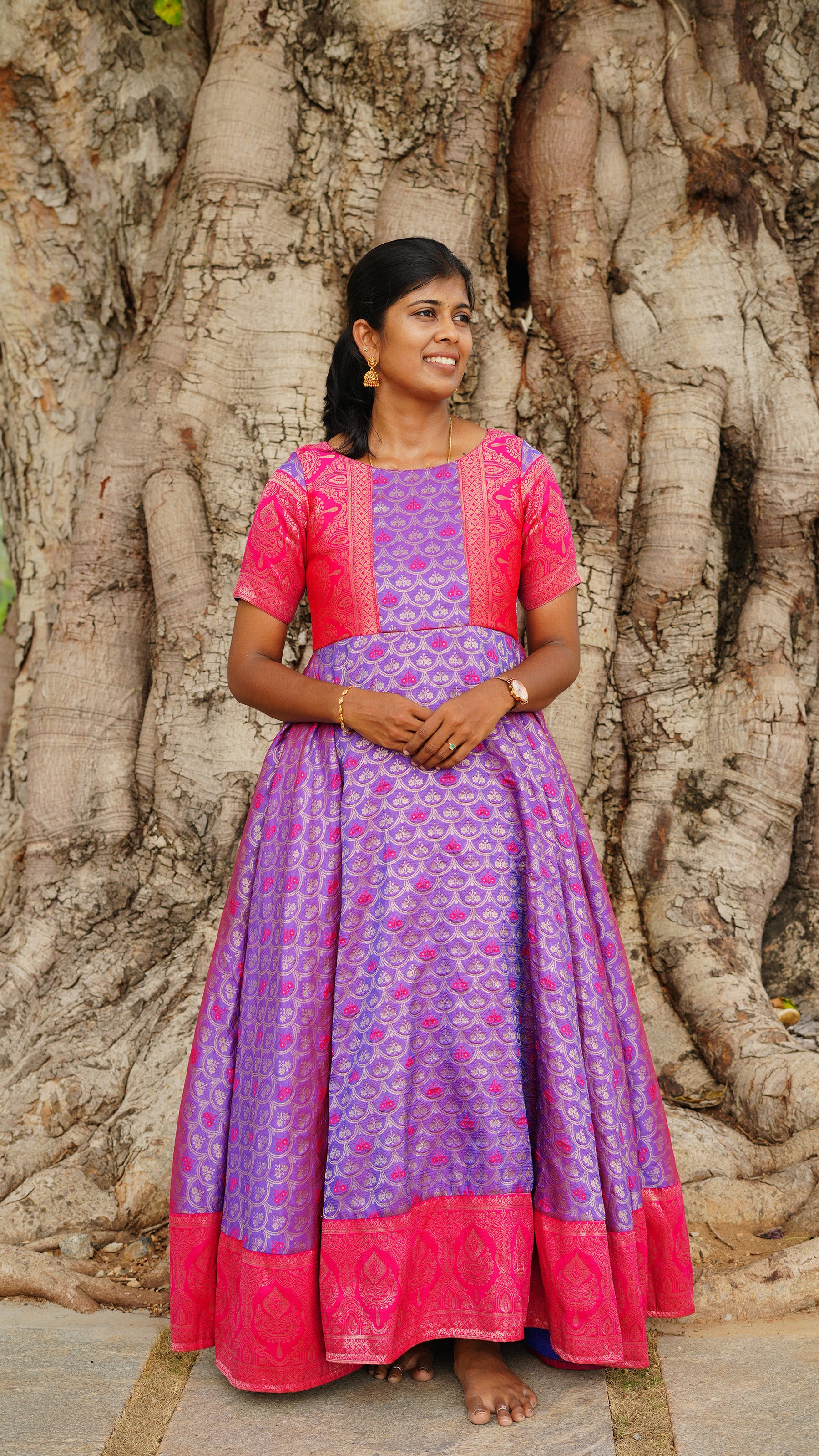 Pink & Purple Traditional Long Gown