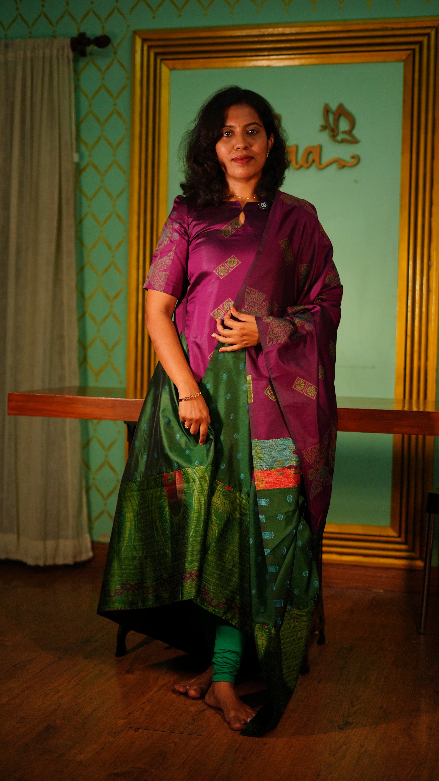 Purple Silk Kurti with Dupatta