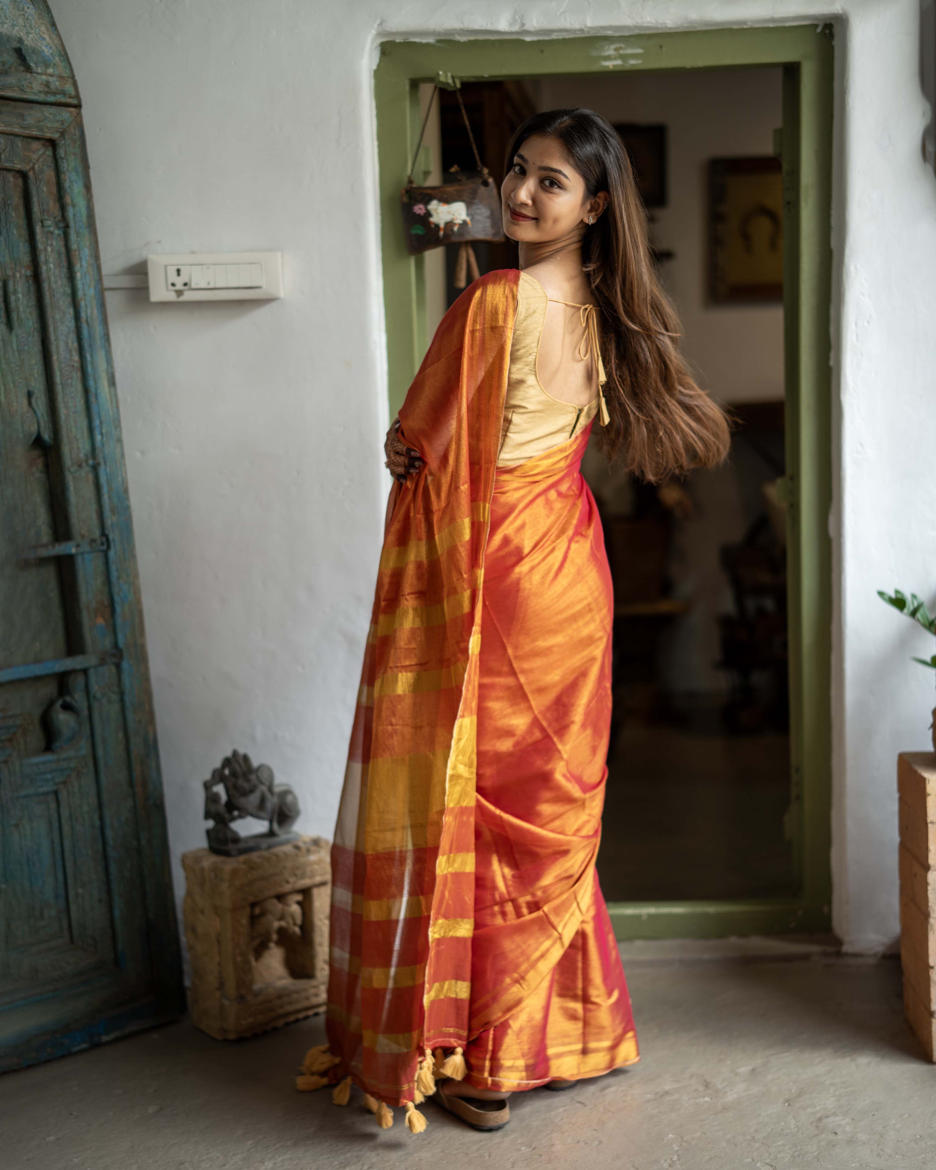 Orange & Gold Tissue Saree