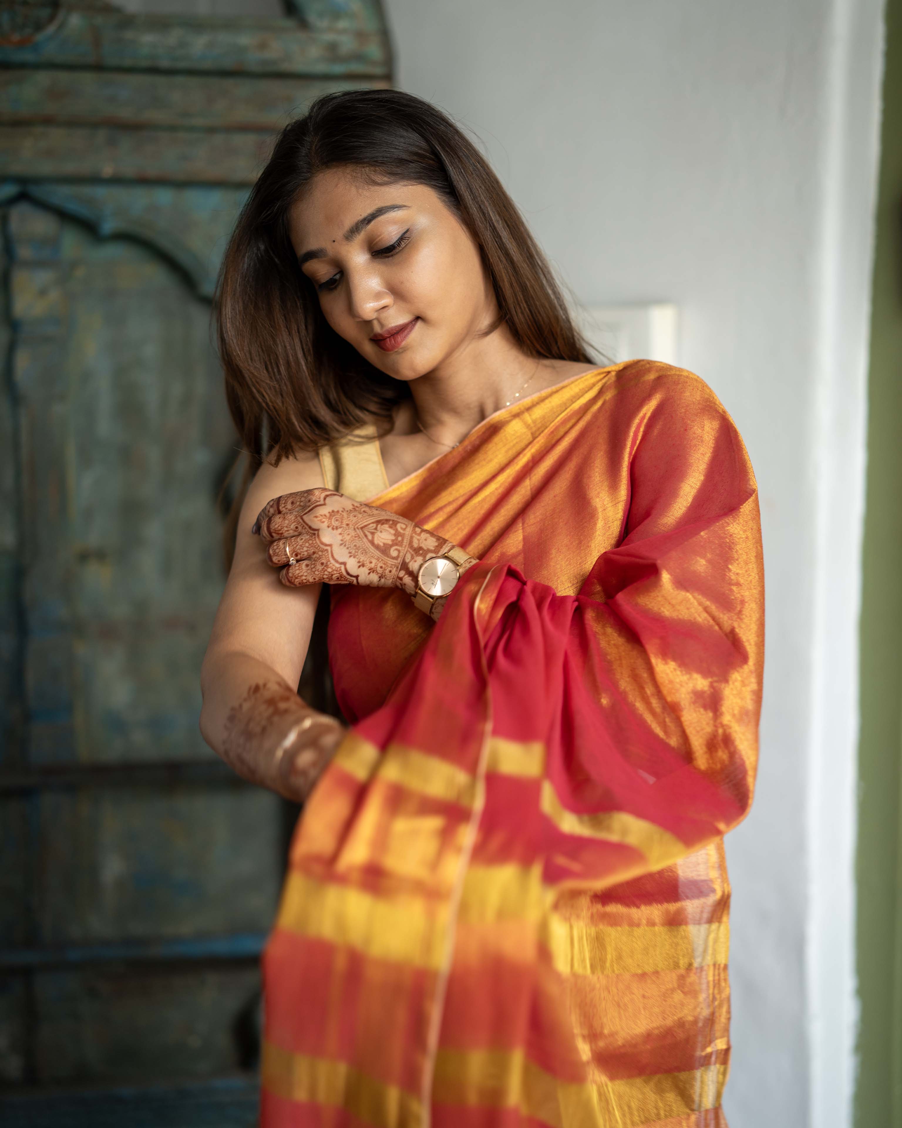 Orange & Gold Tissue Saree