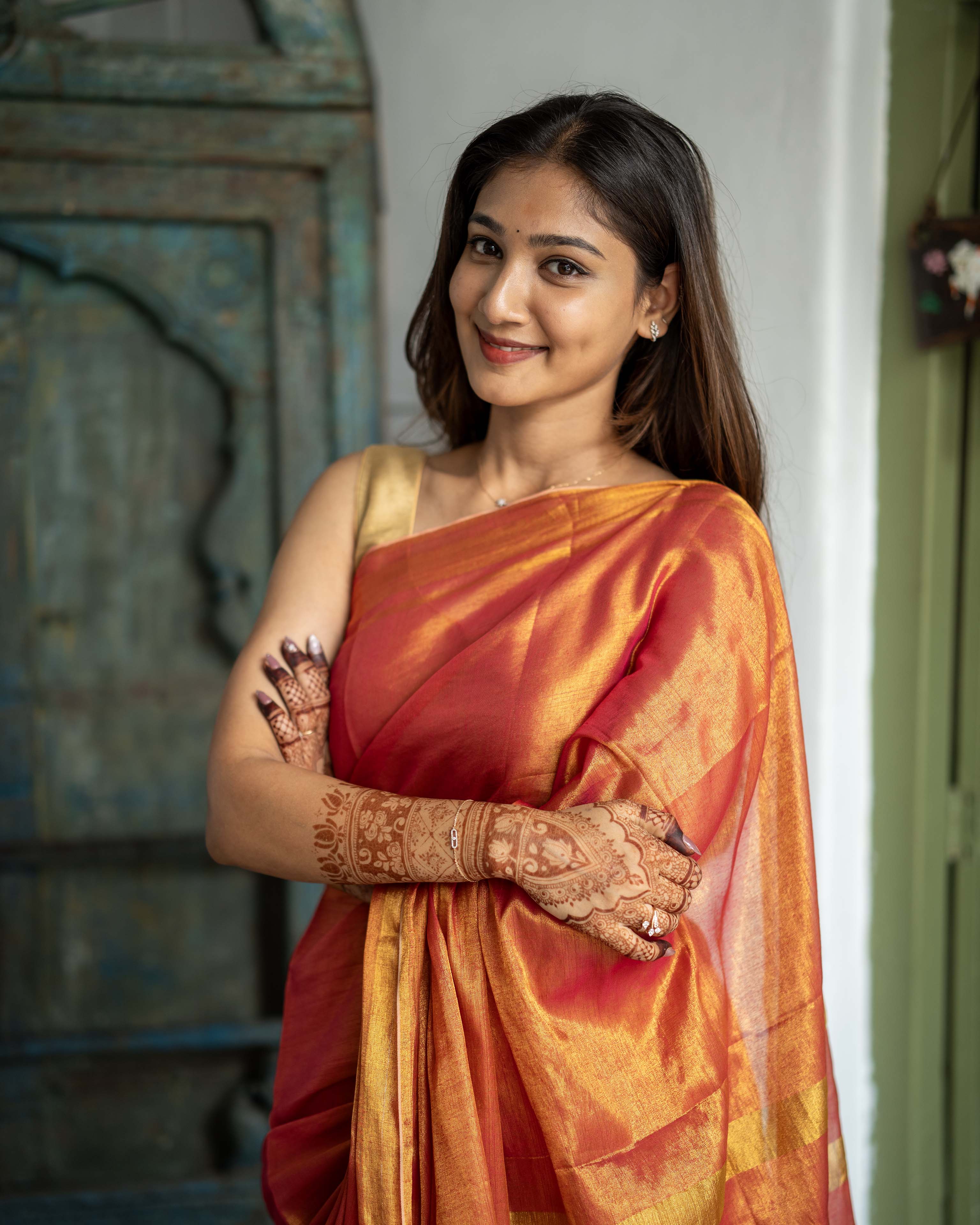 Orange & Gold Tissue Saree