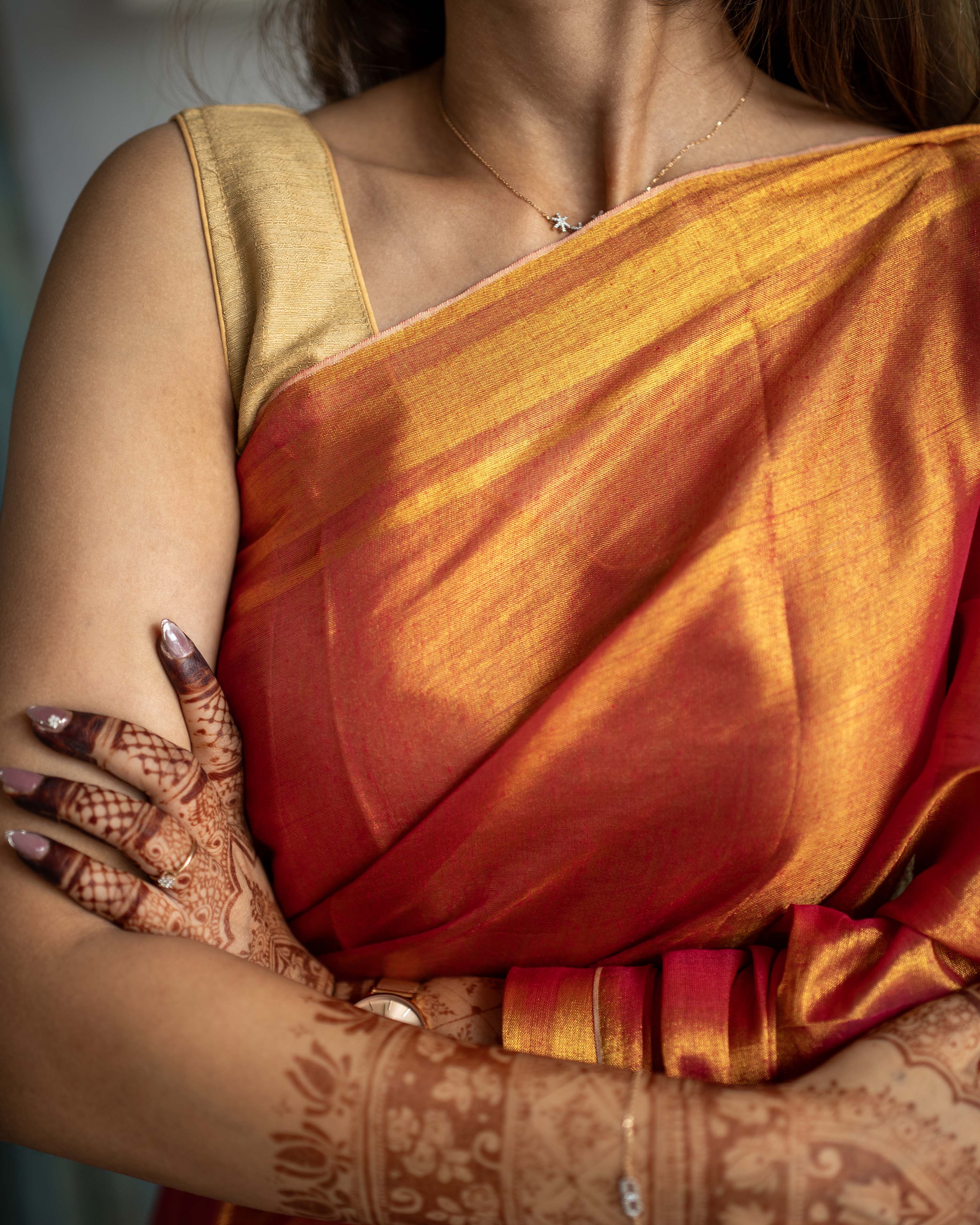 Orange & Gold Tissue Saree