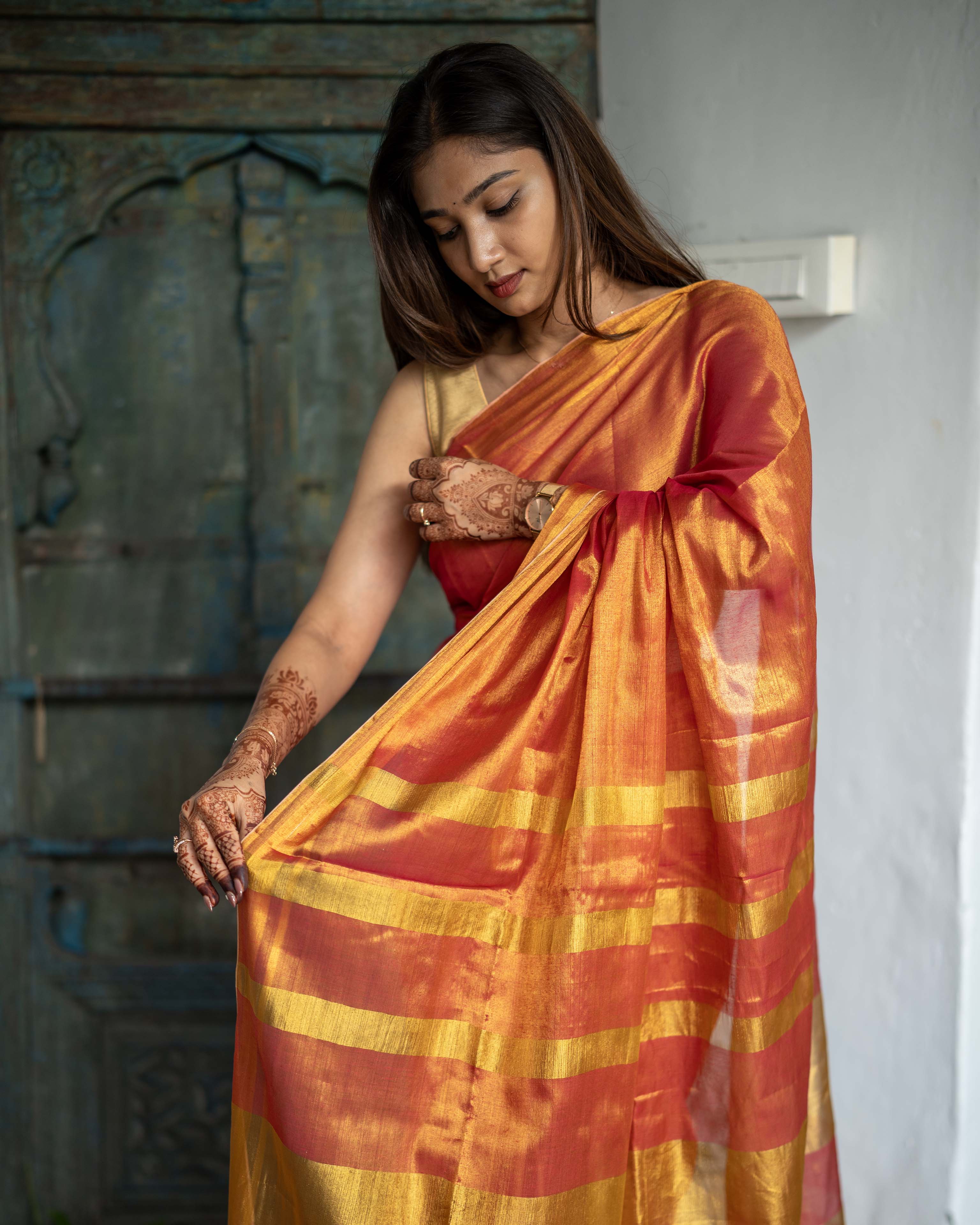 Orange & Gold Tissue Saree