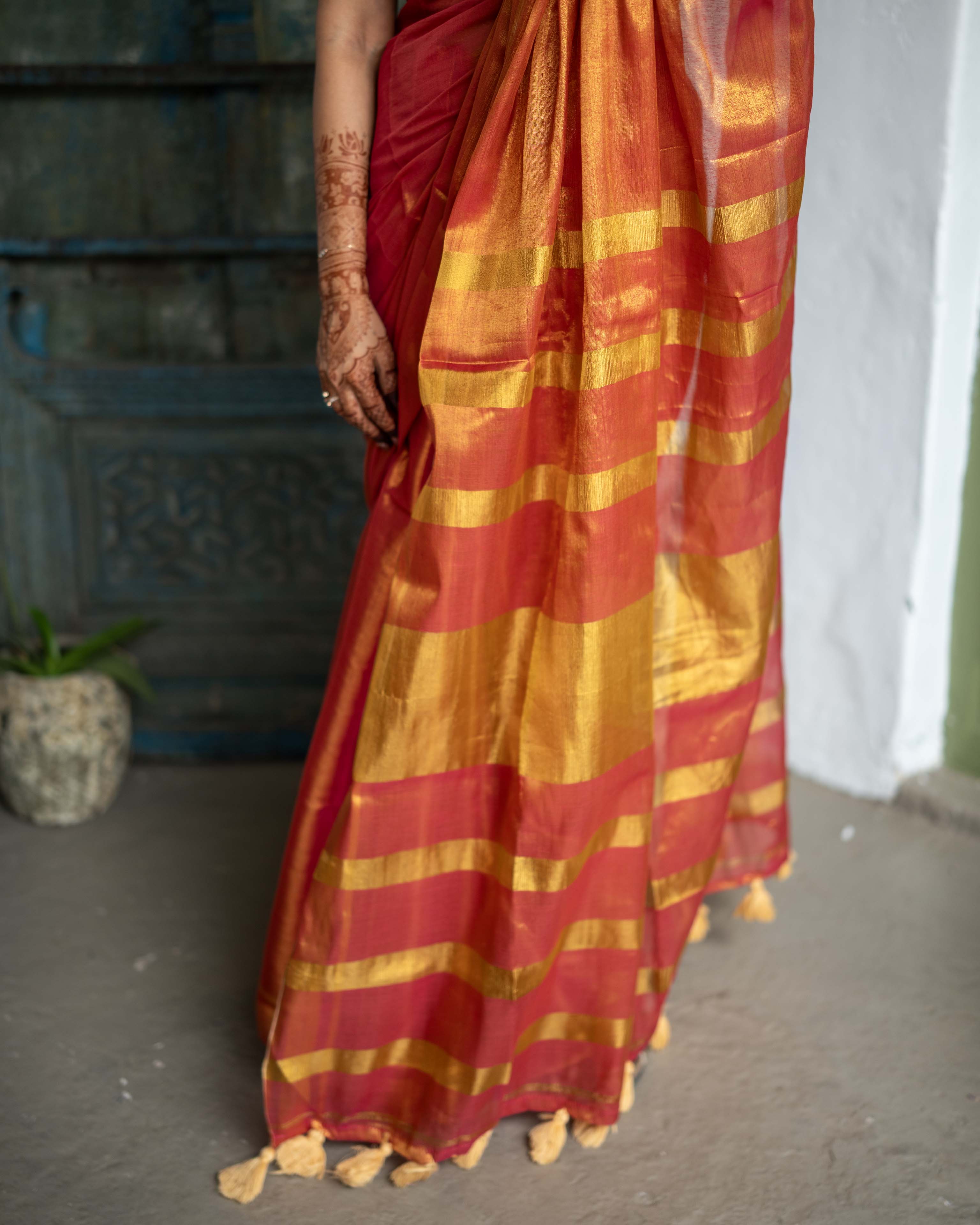 Orange & Gold Tissue Saree