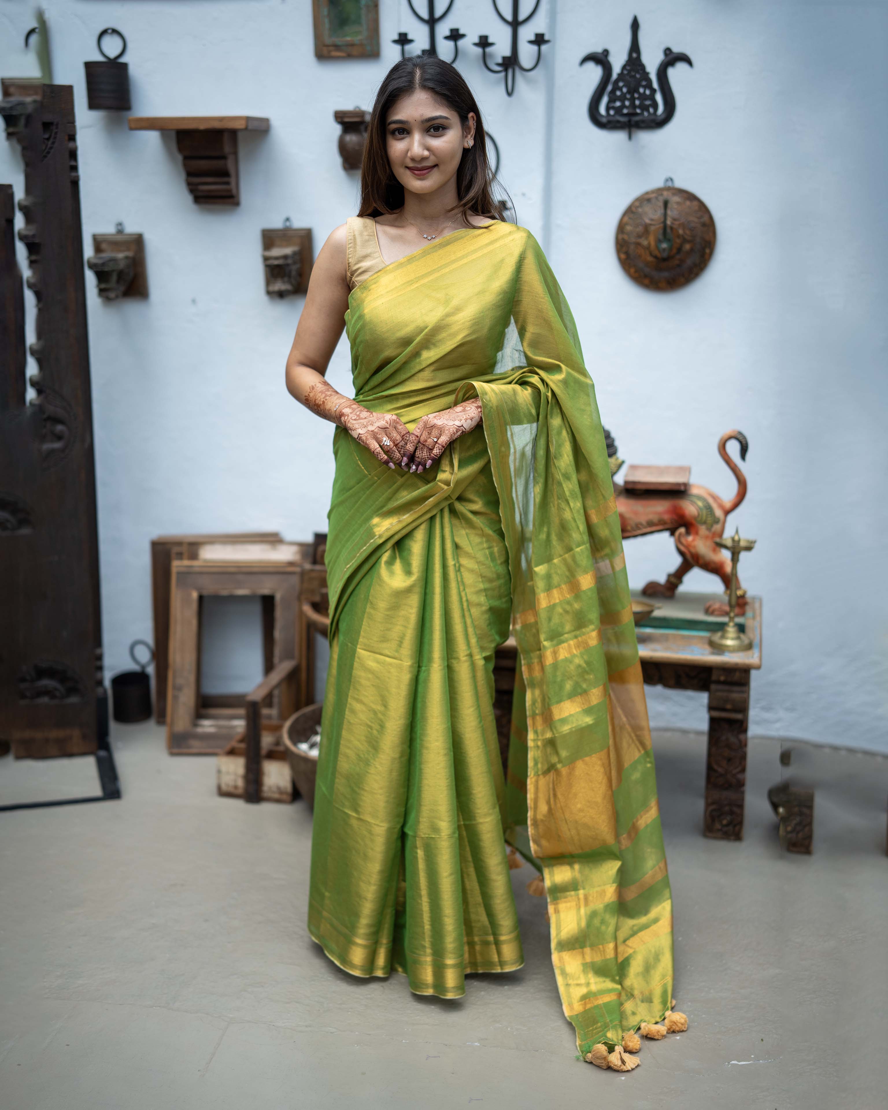 Green & Gold Tissue Saree