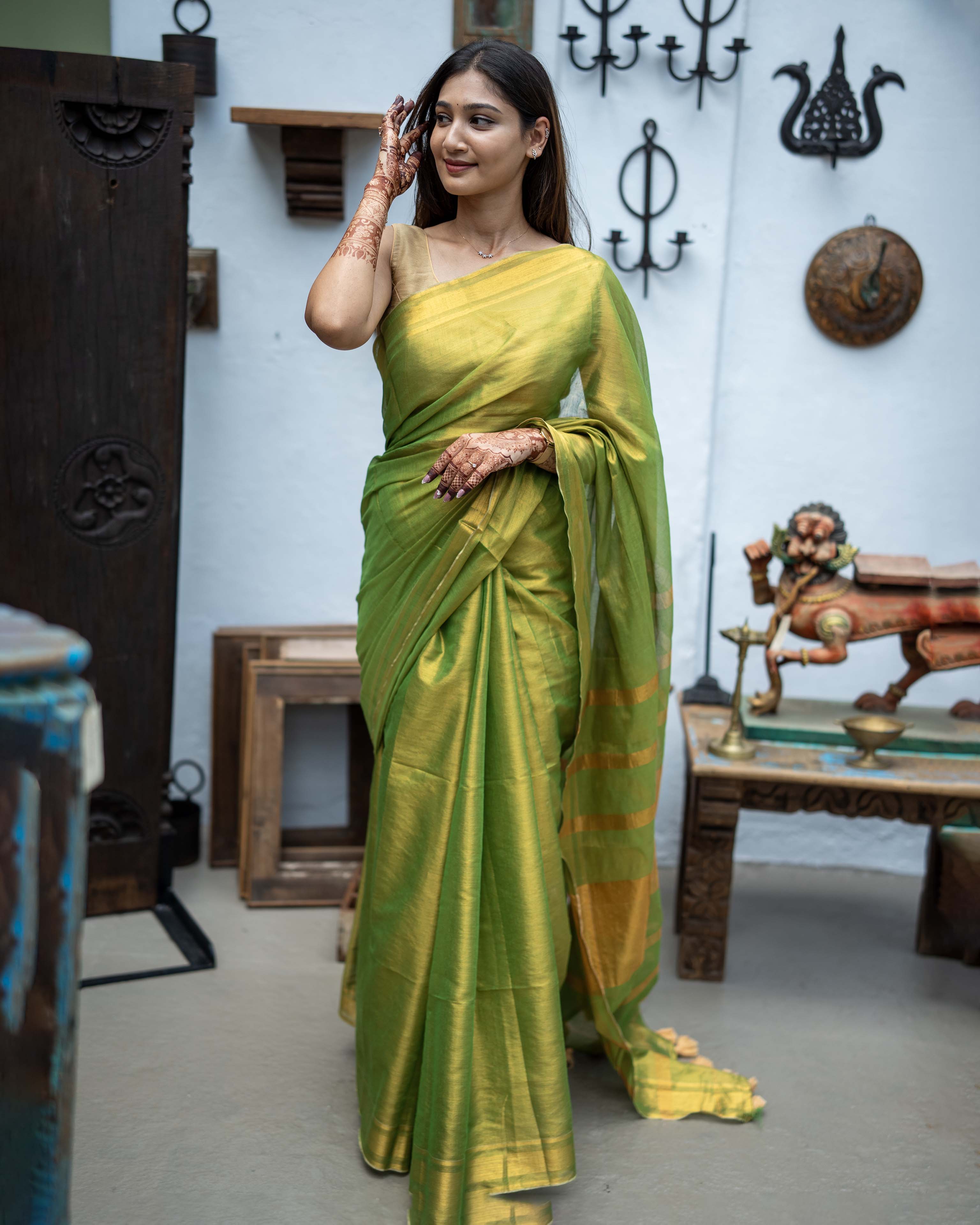 Green & Gold Tissue Saree