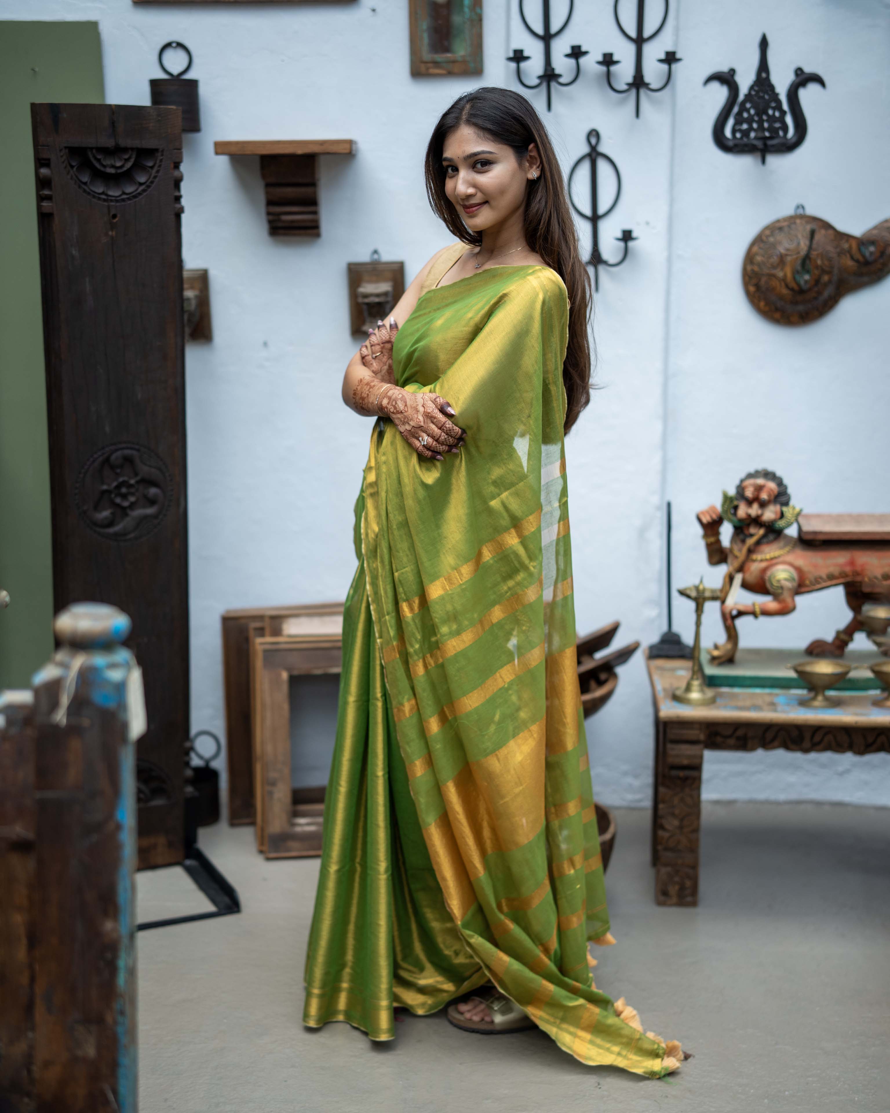 Green & Gold Tissue Saree