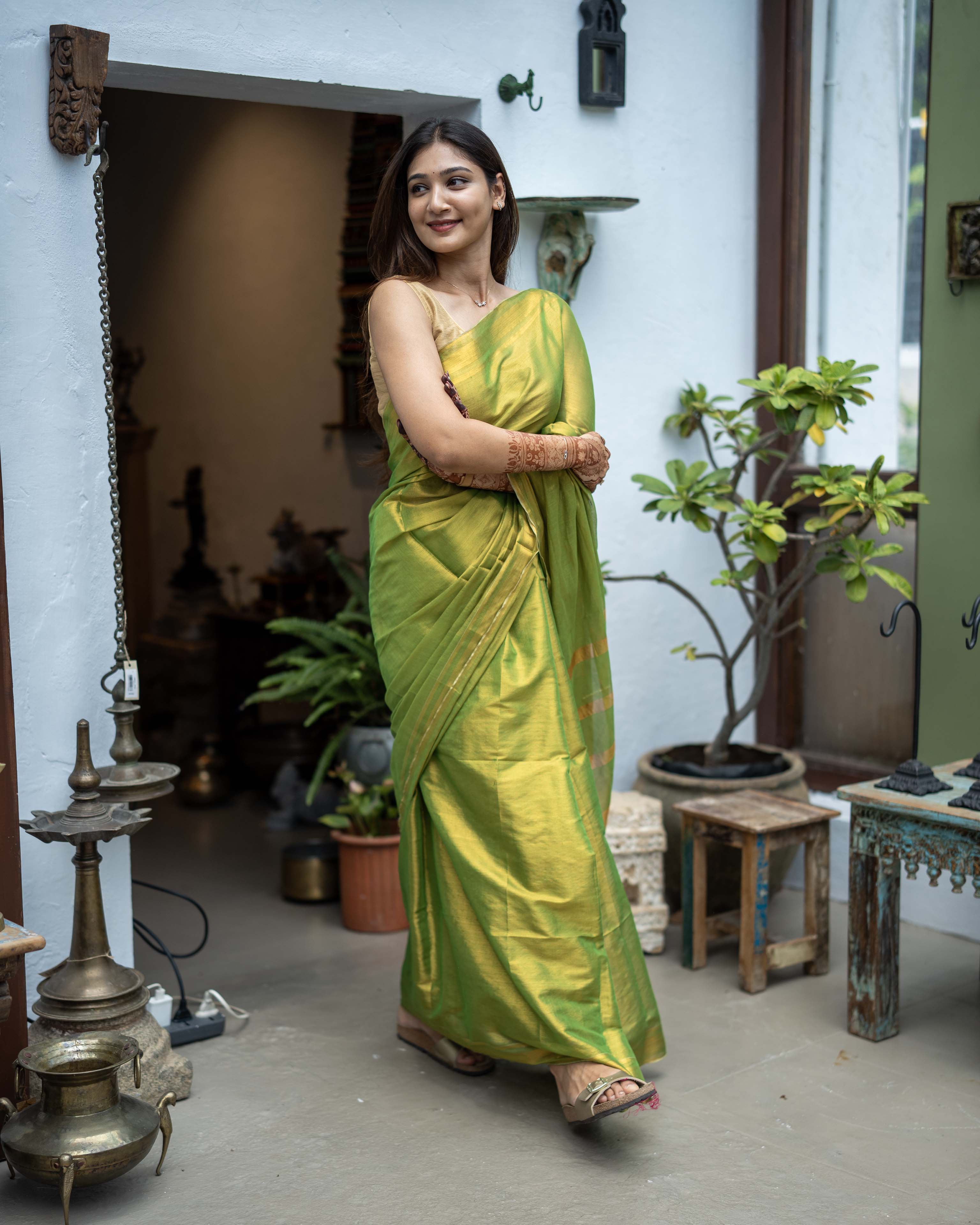 Green & Gold Tissue Saree