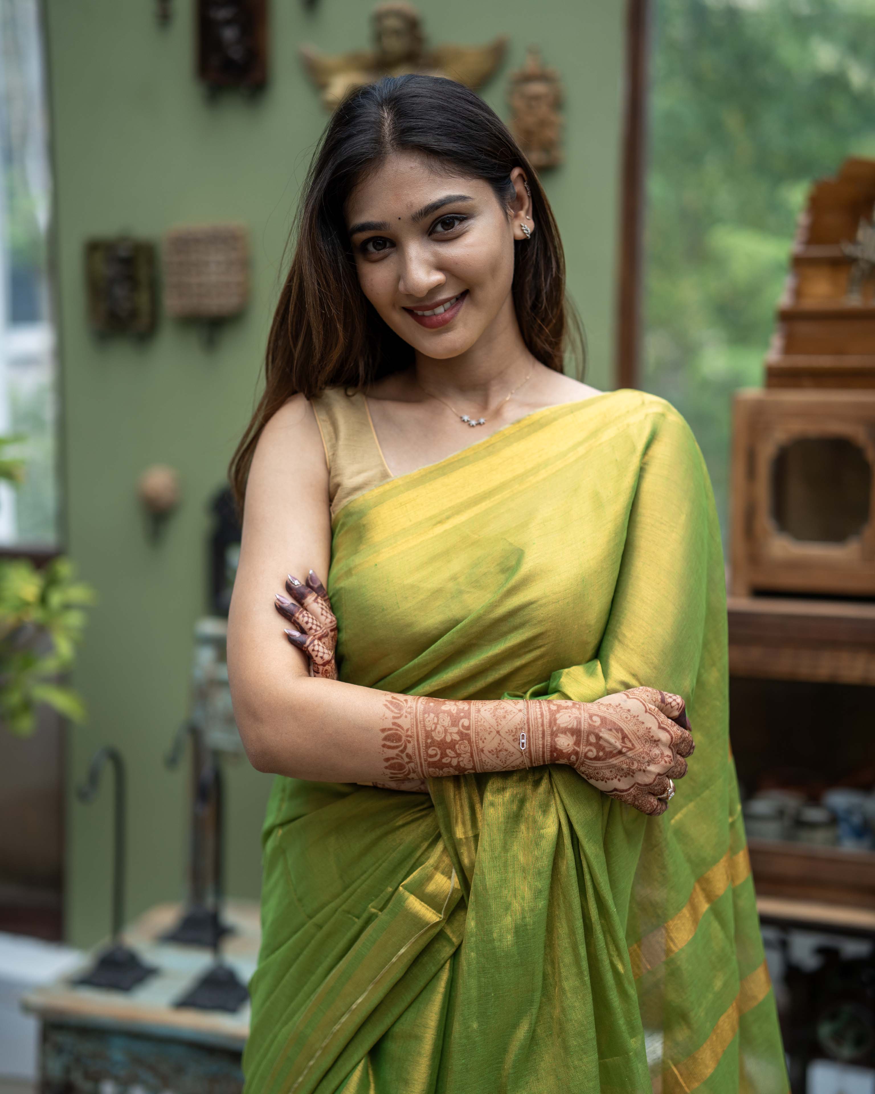 Green & Gold Tissue Saree