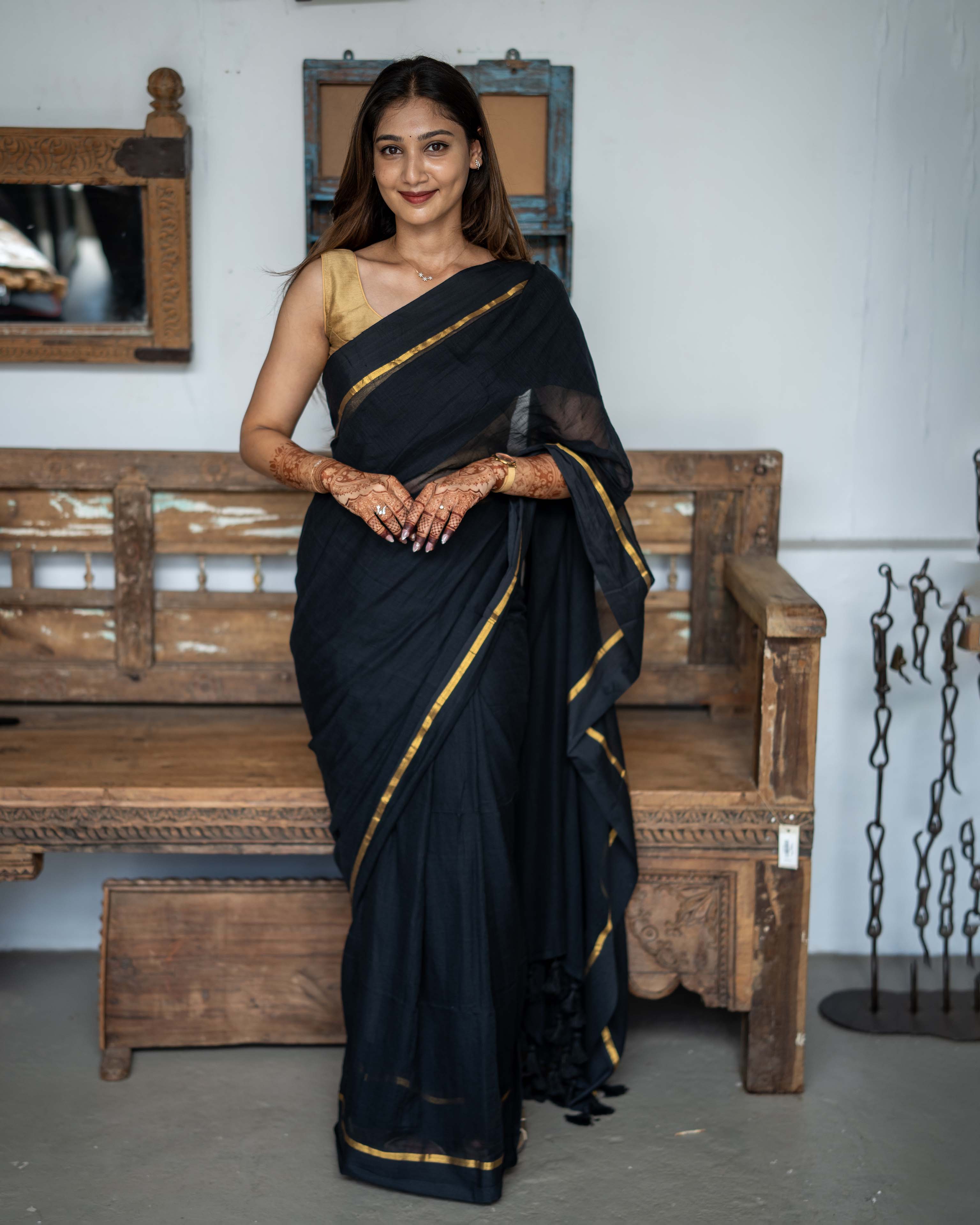 Black Mul Cotton Elegance Saree