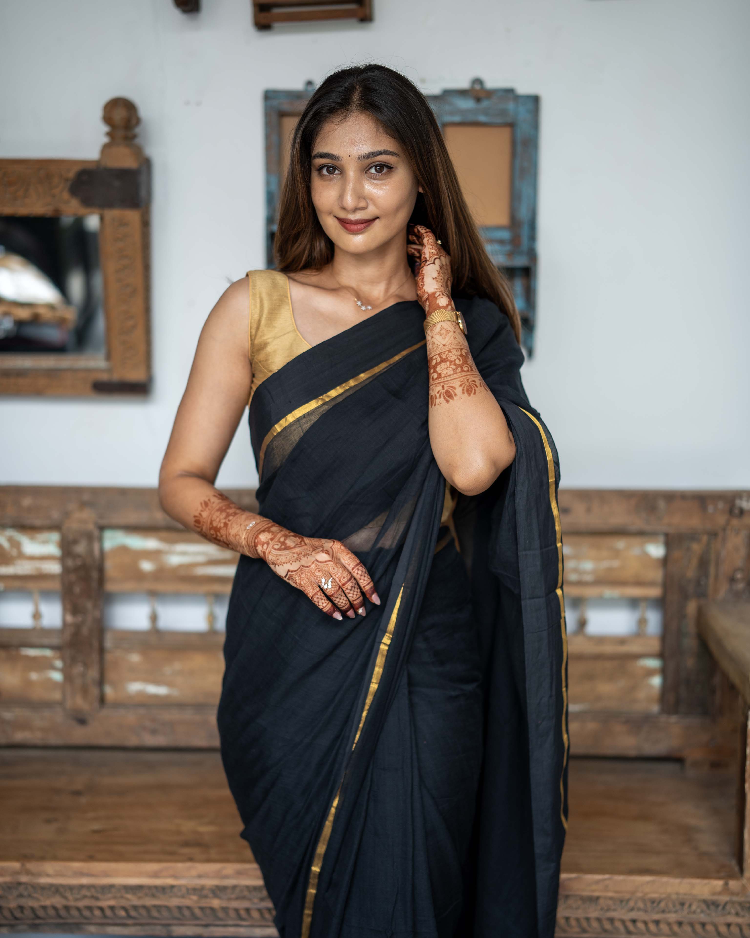 Black Mul Cotton Elegance Saree