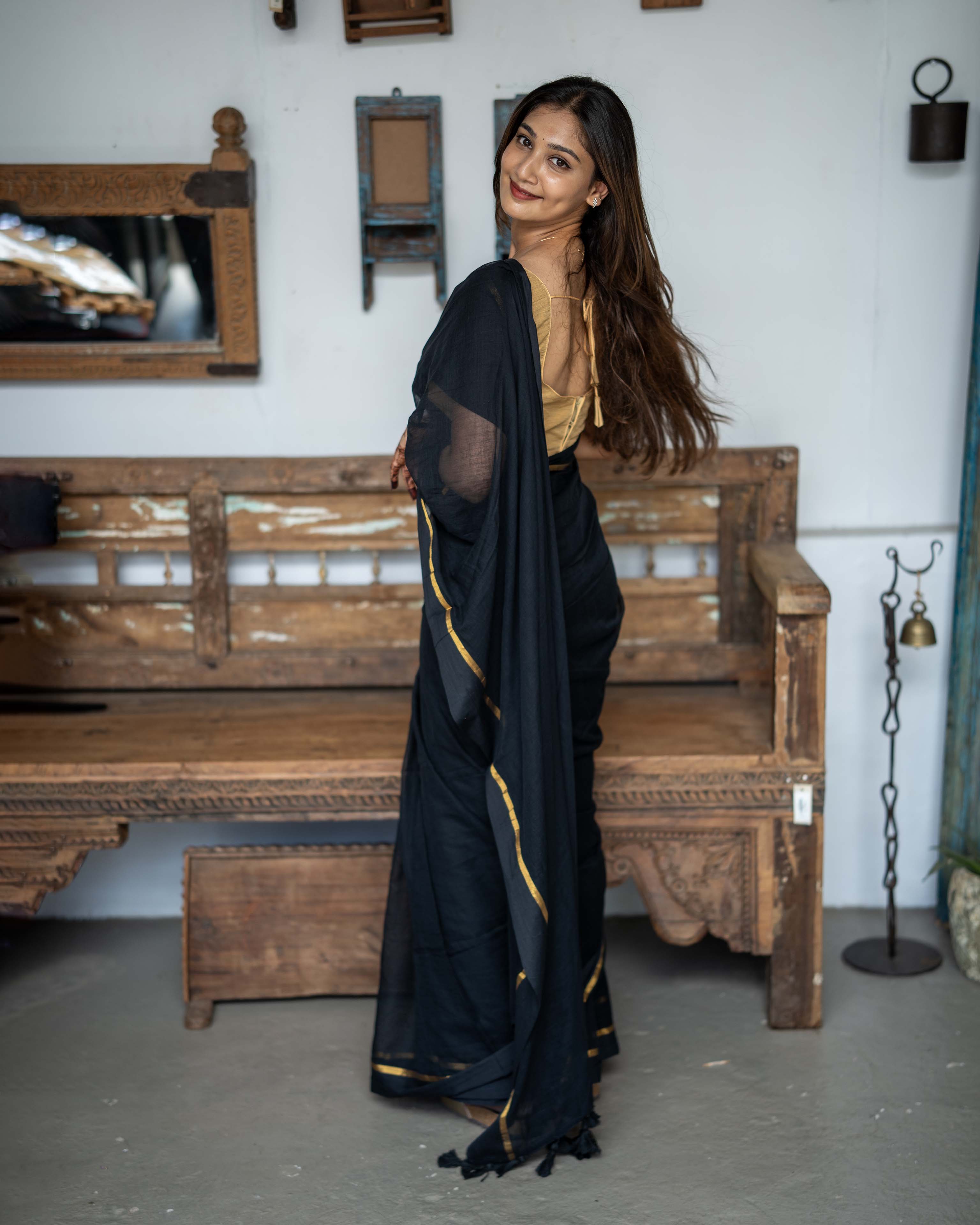 Black Mul Cotton Elegance Saree