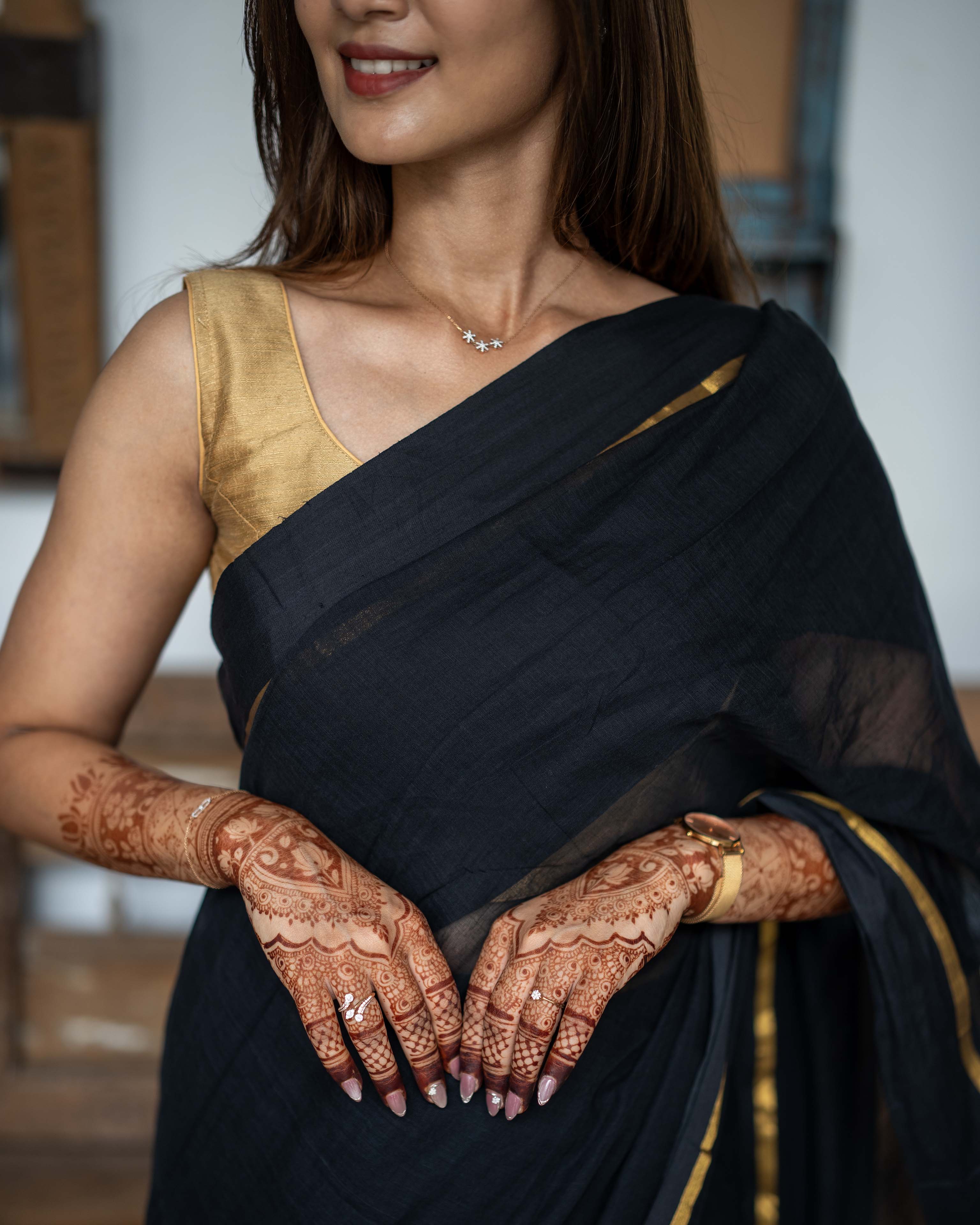 Black Mul Cotton Elegance Saree