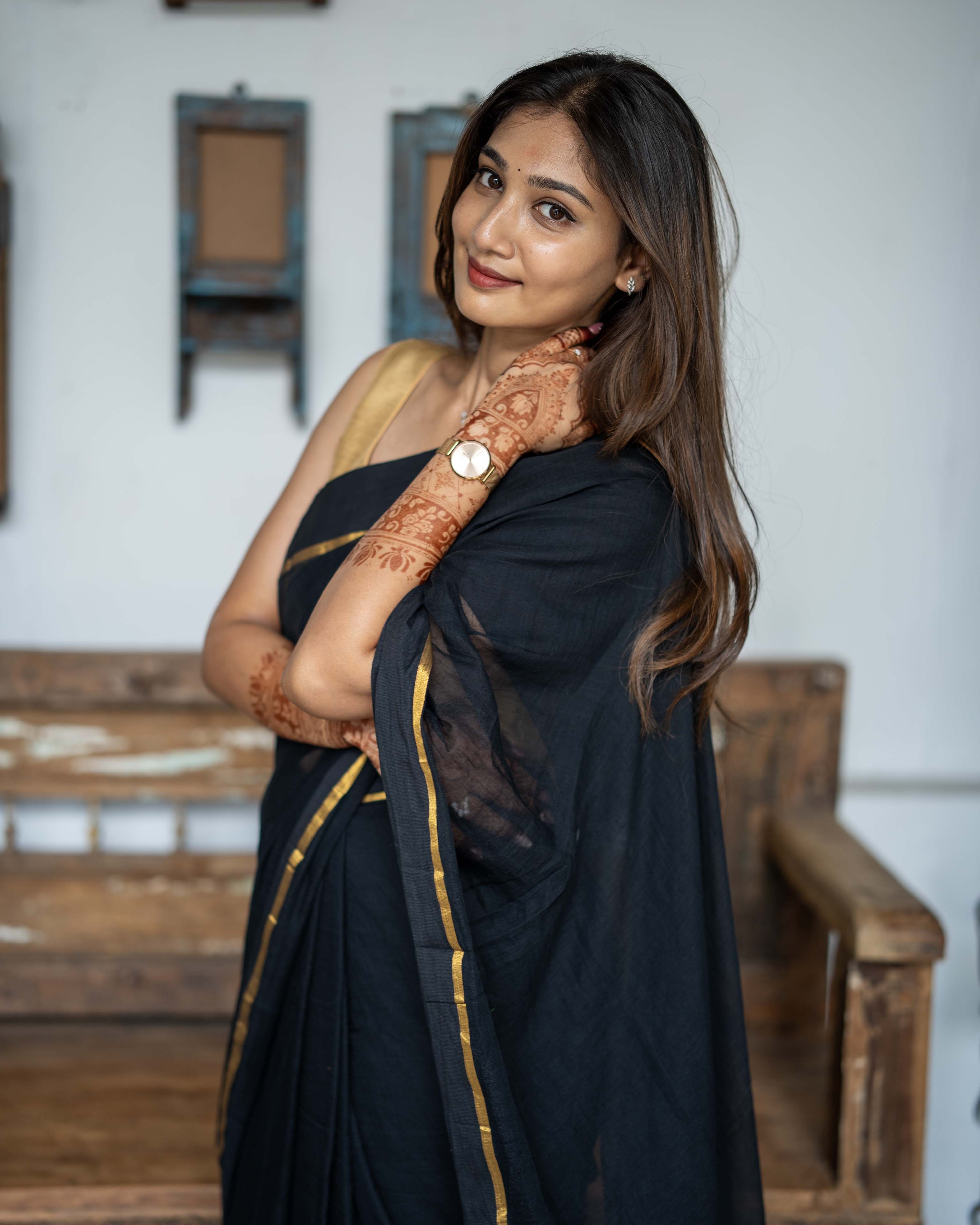 Black Mul Cotton Elegance Saree