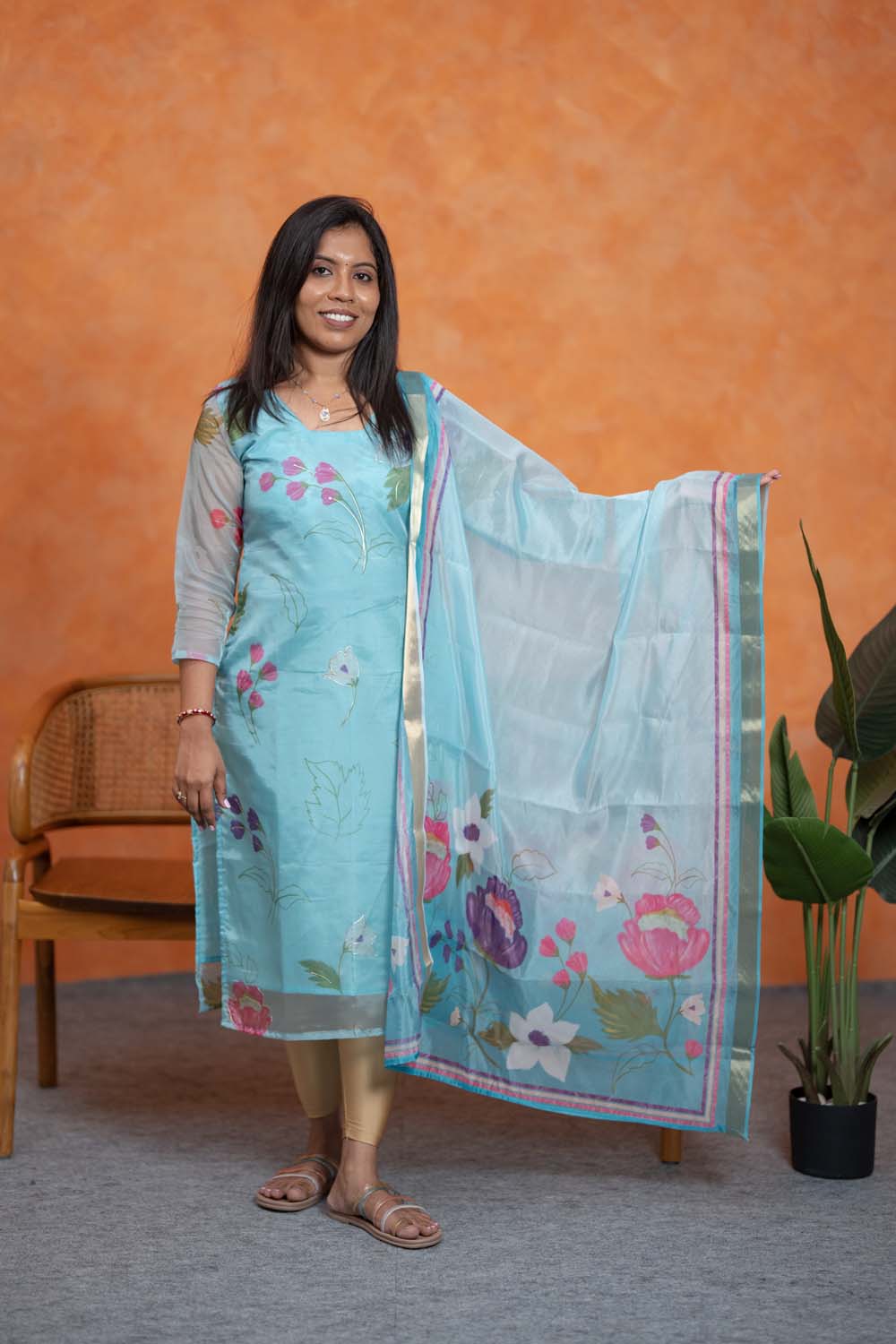 Aqua Blossom Top & Duppata