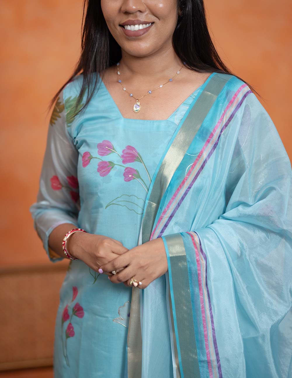 Aqua Blossom Top & Duppata