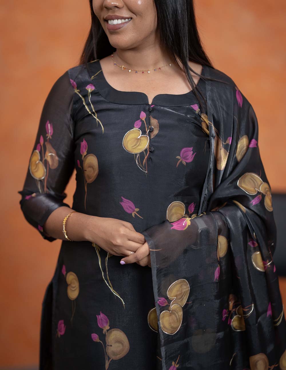 Midnight Bloom Top & Duppata