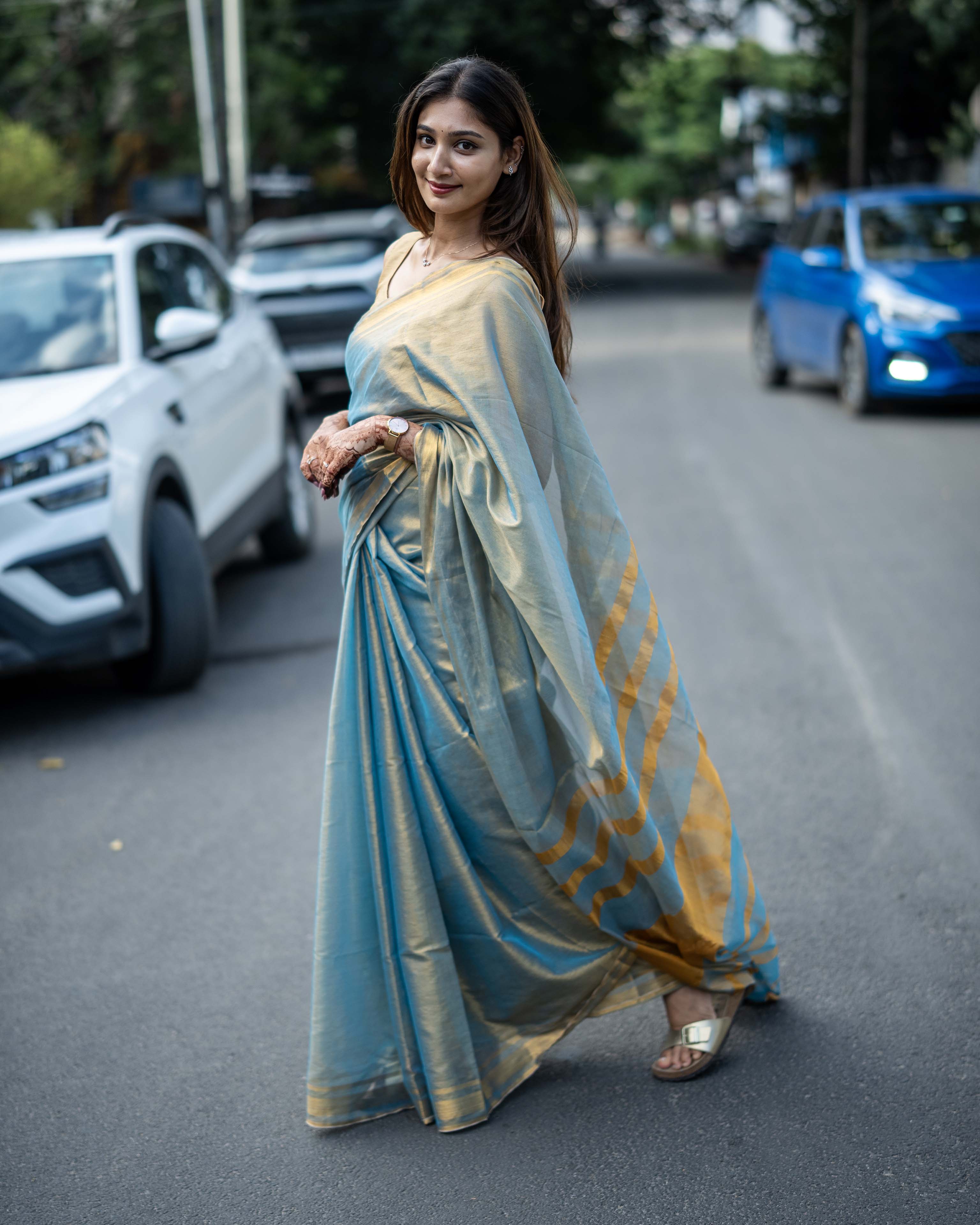 Blue Soft tissue Saree