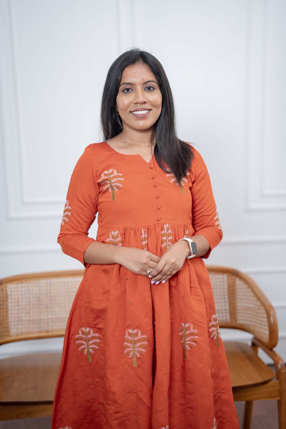 Rust Orange Embroidered Maxi Dress