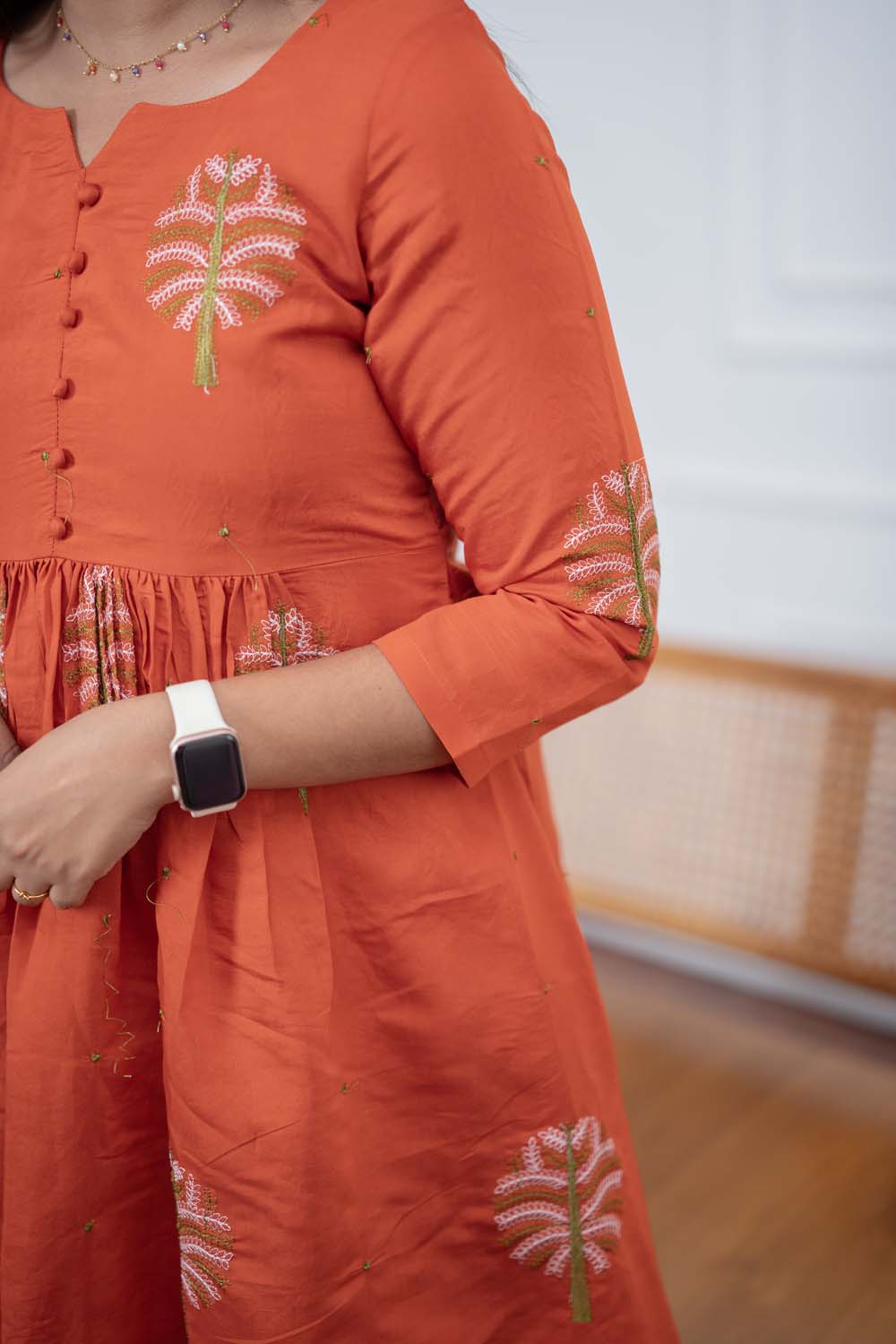 Rust Orange Embroidered Maxi Dress