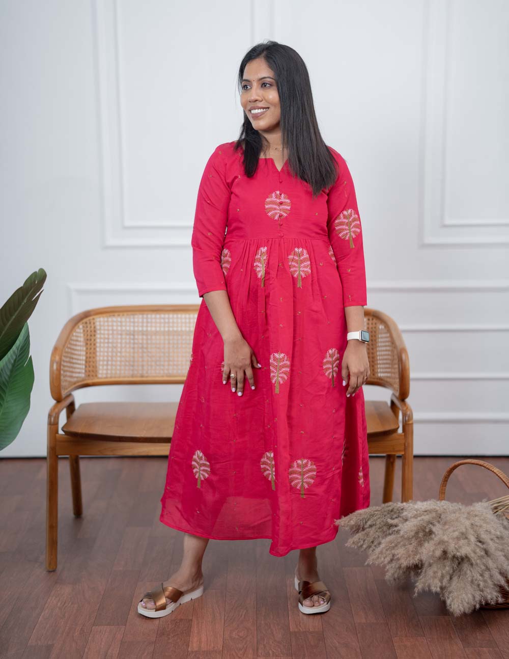 Rani Pink Embroidered Maxi Dress