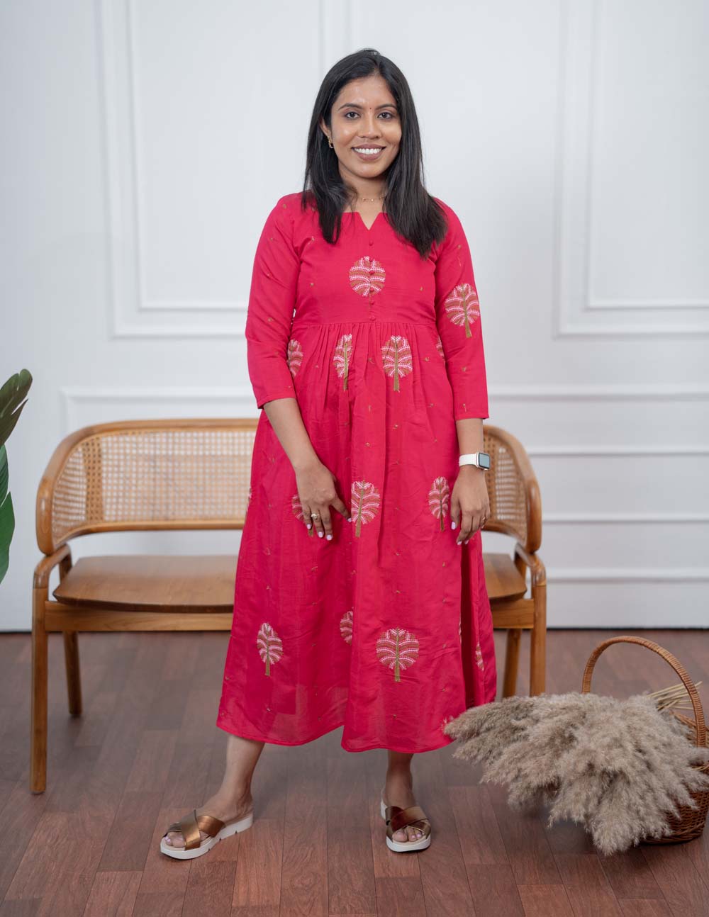 Rani Pink Embroidered Maxi Dress
