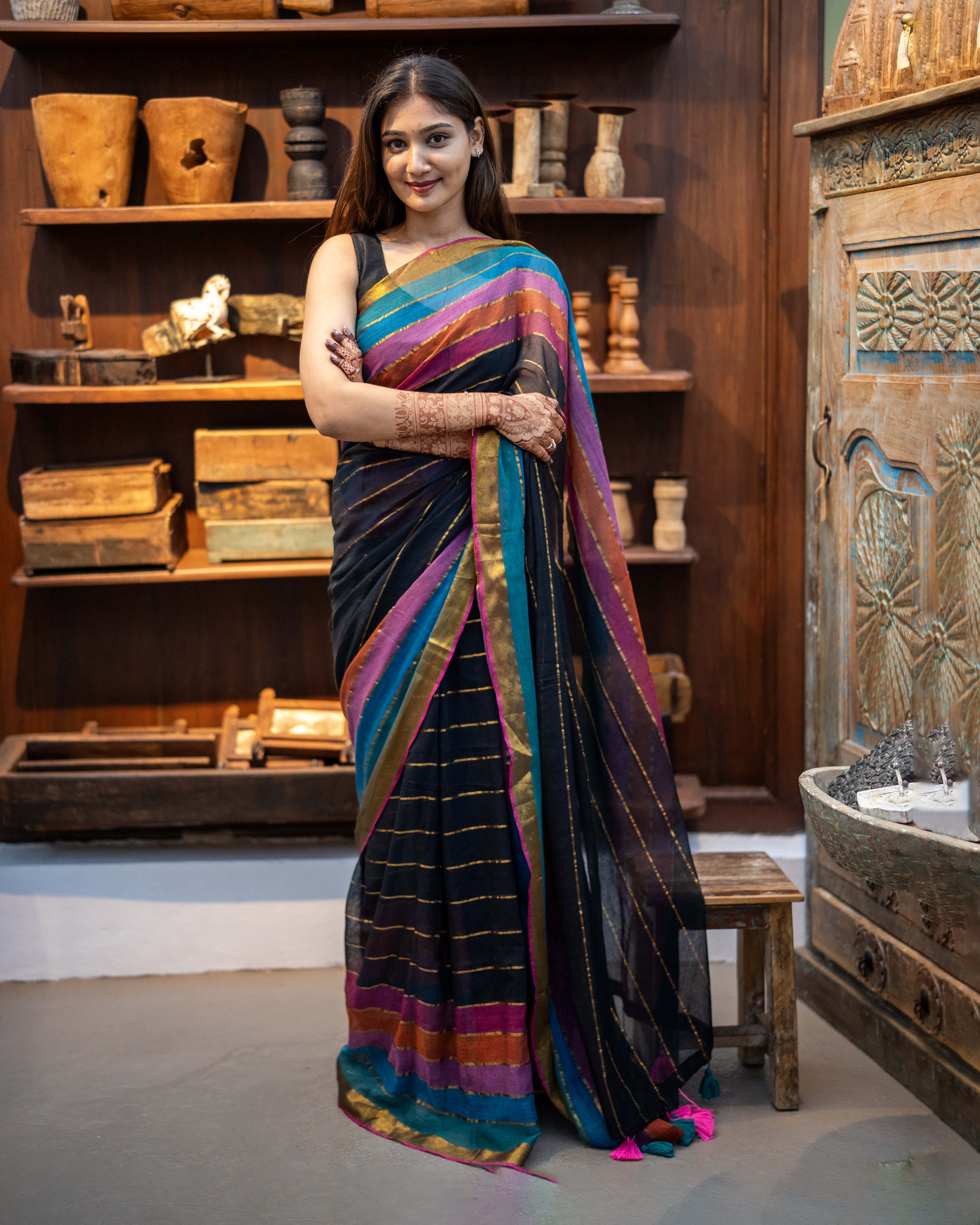 Black check Mul Cotton Elegance Saree