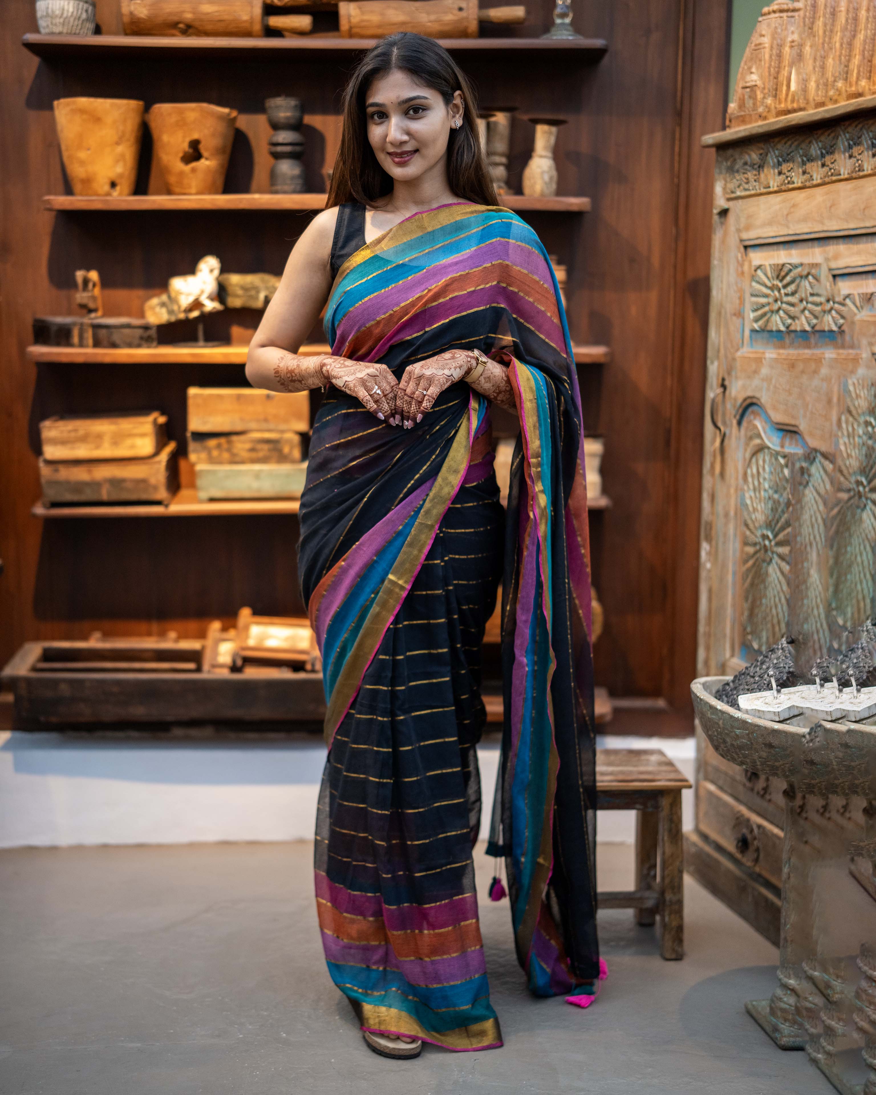 Black check Mul Cotton Elegance Saree