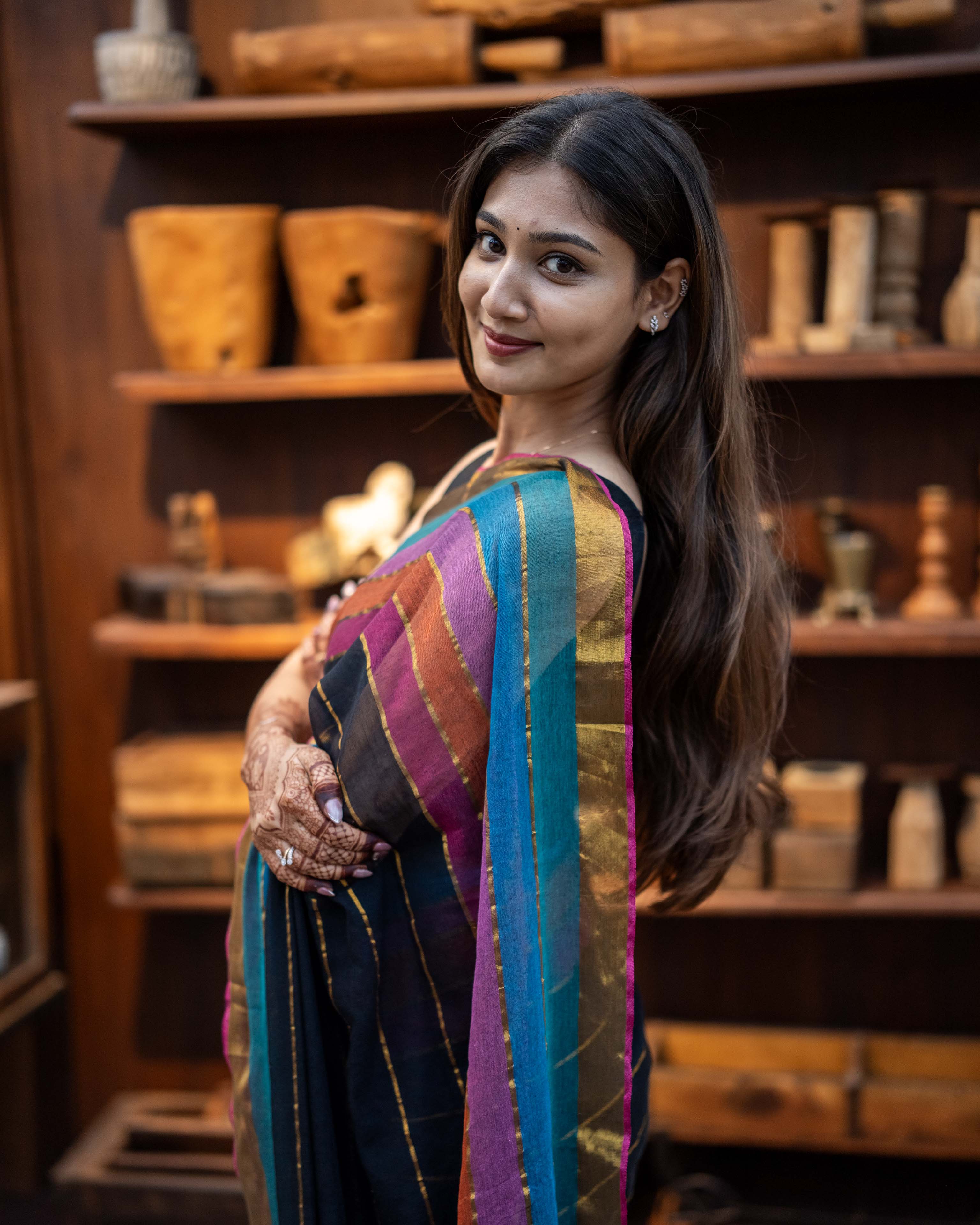 Black check Mul Cotton Elegance Saree