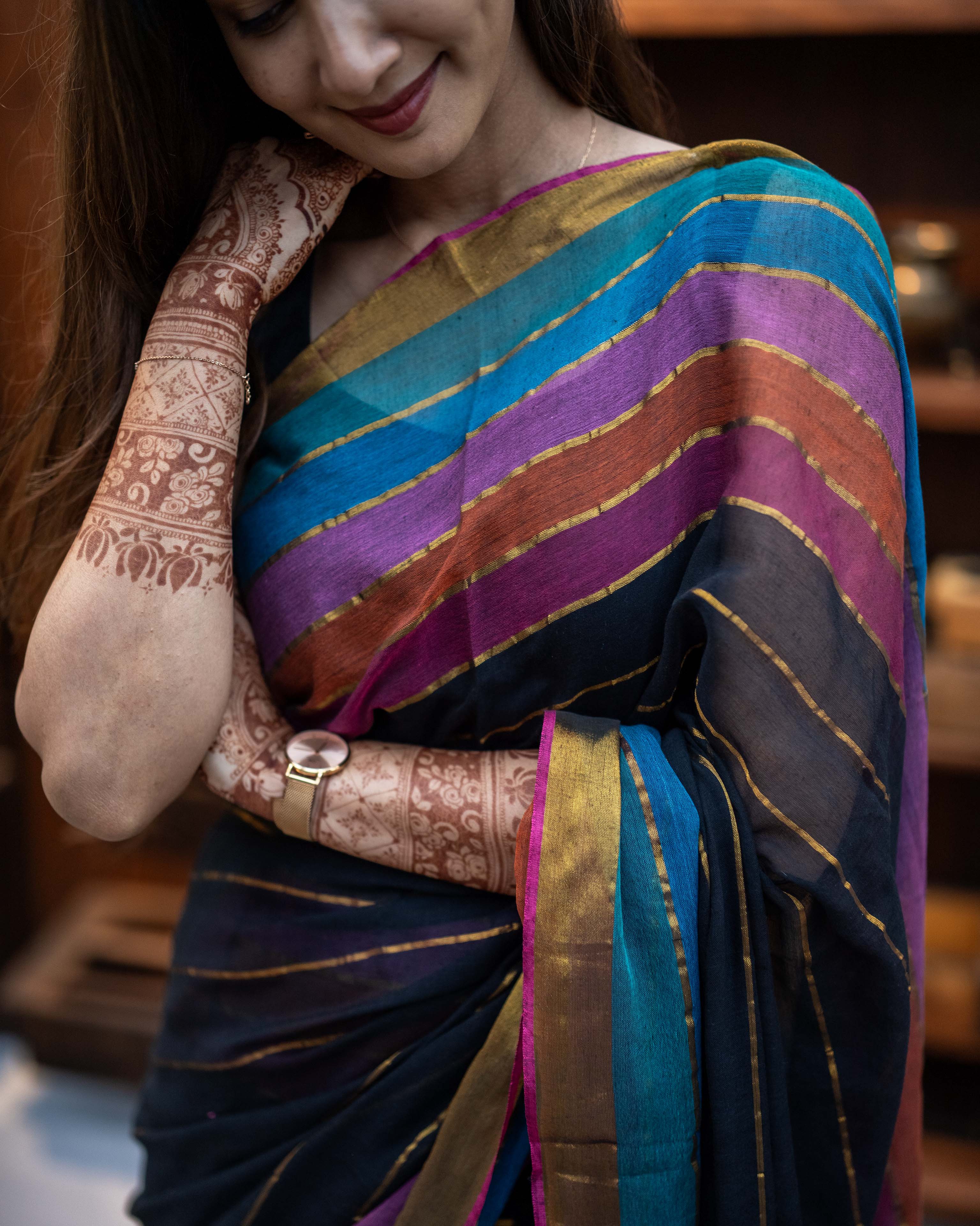 Black check Mul Cotton Elegance Saree