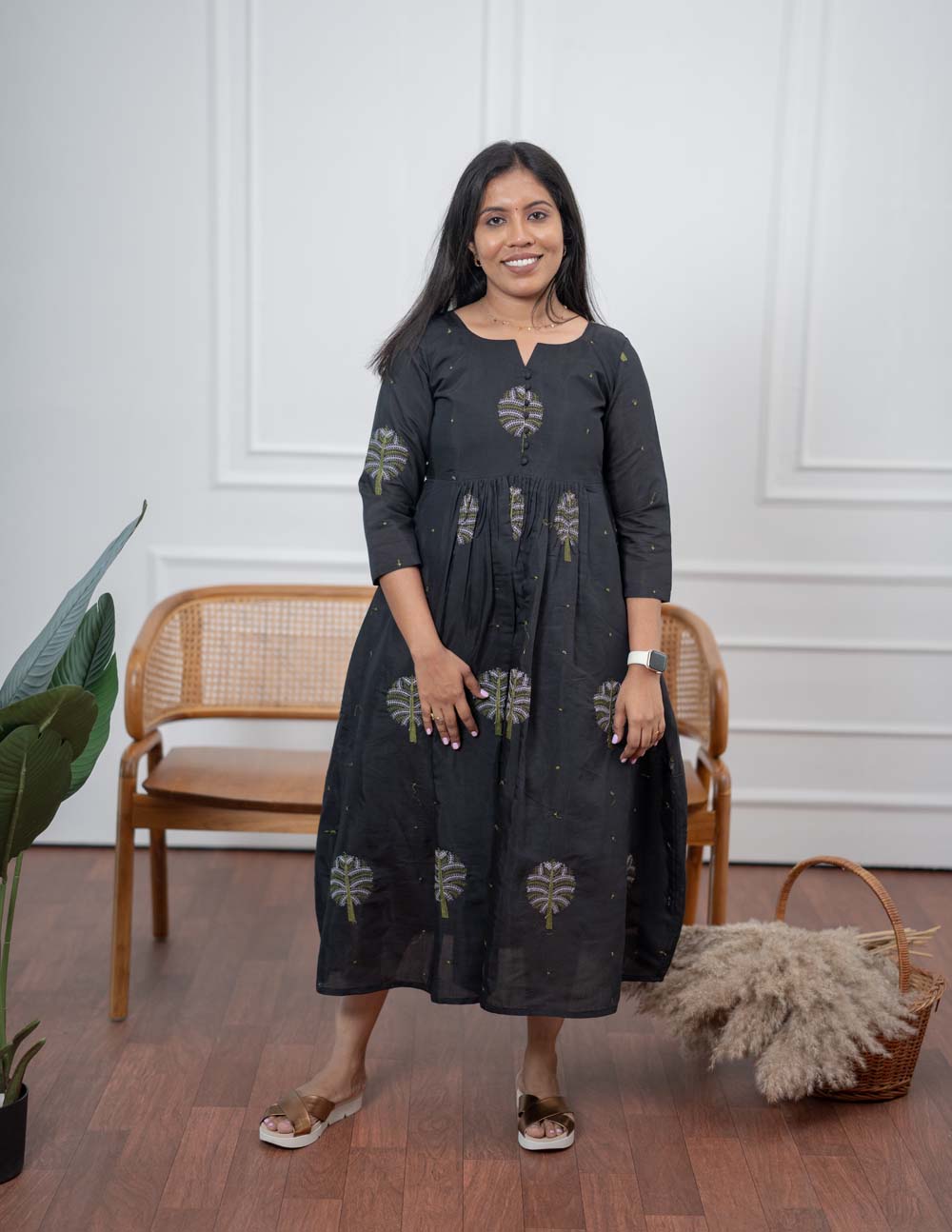 Midnight Bloom Embroidered Maxi Dress