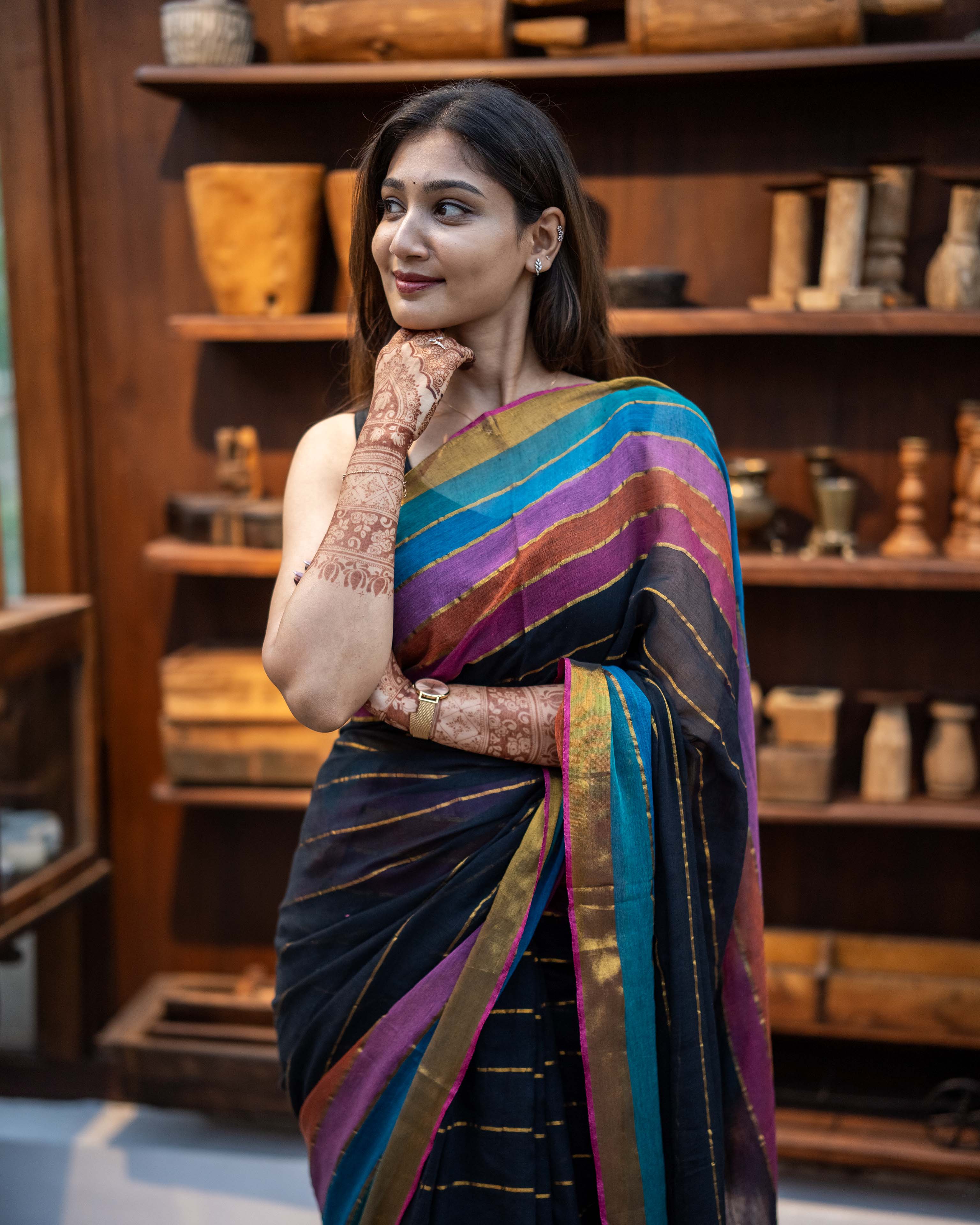 Black check Mul Cotton Elegance Saree