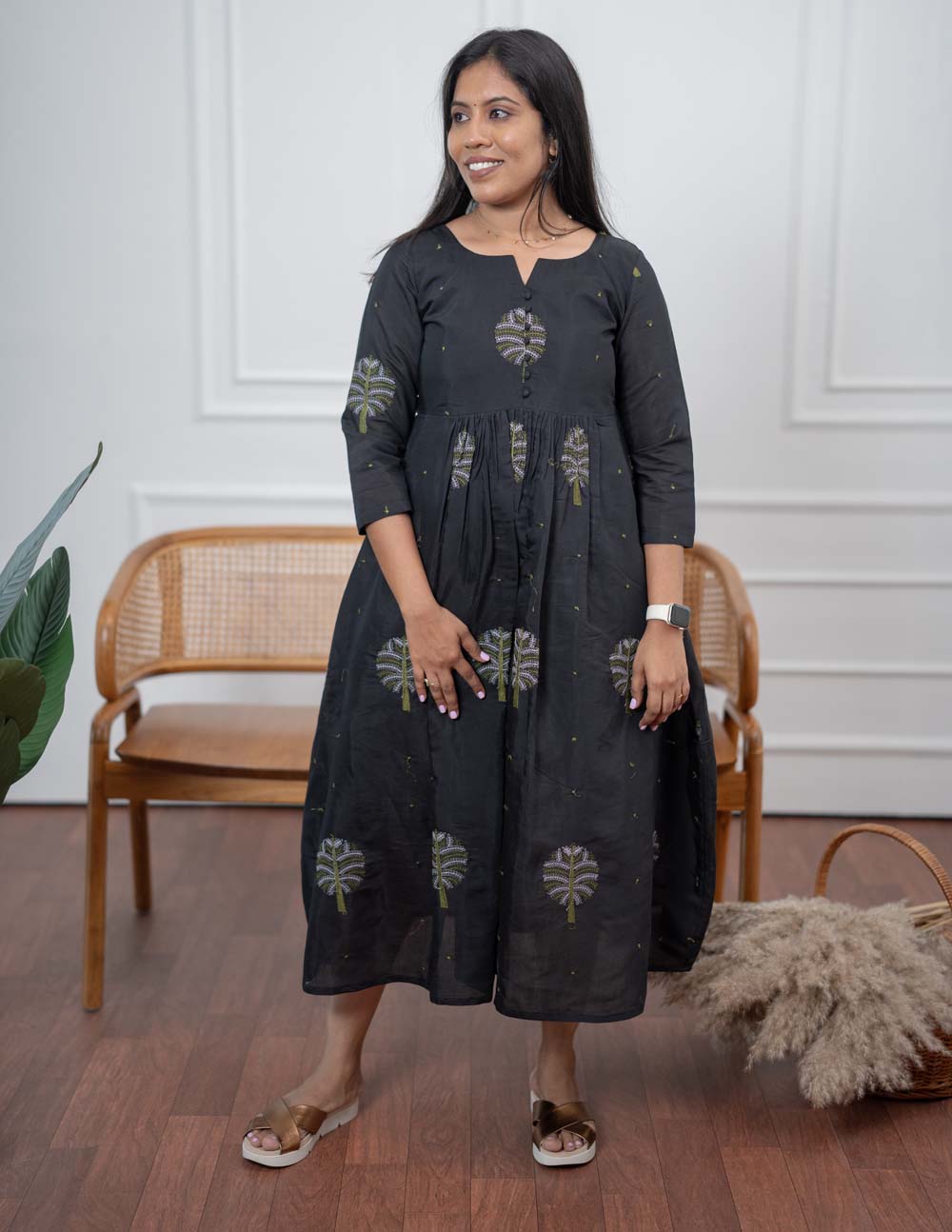 Midnight Bloom Embroidered Maxi Dress