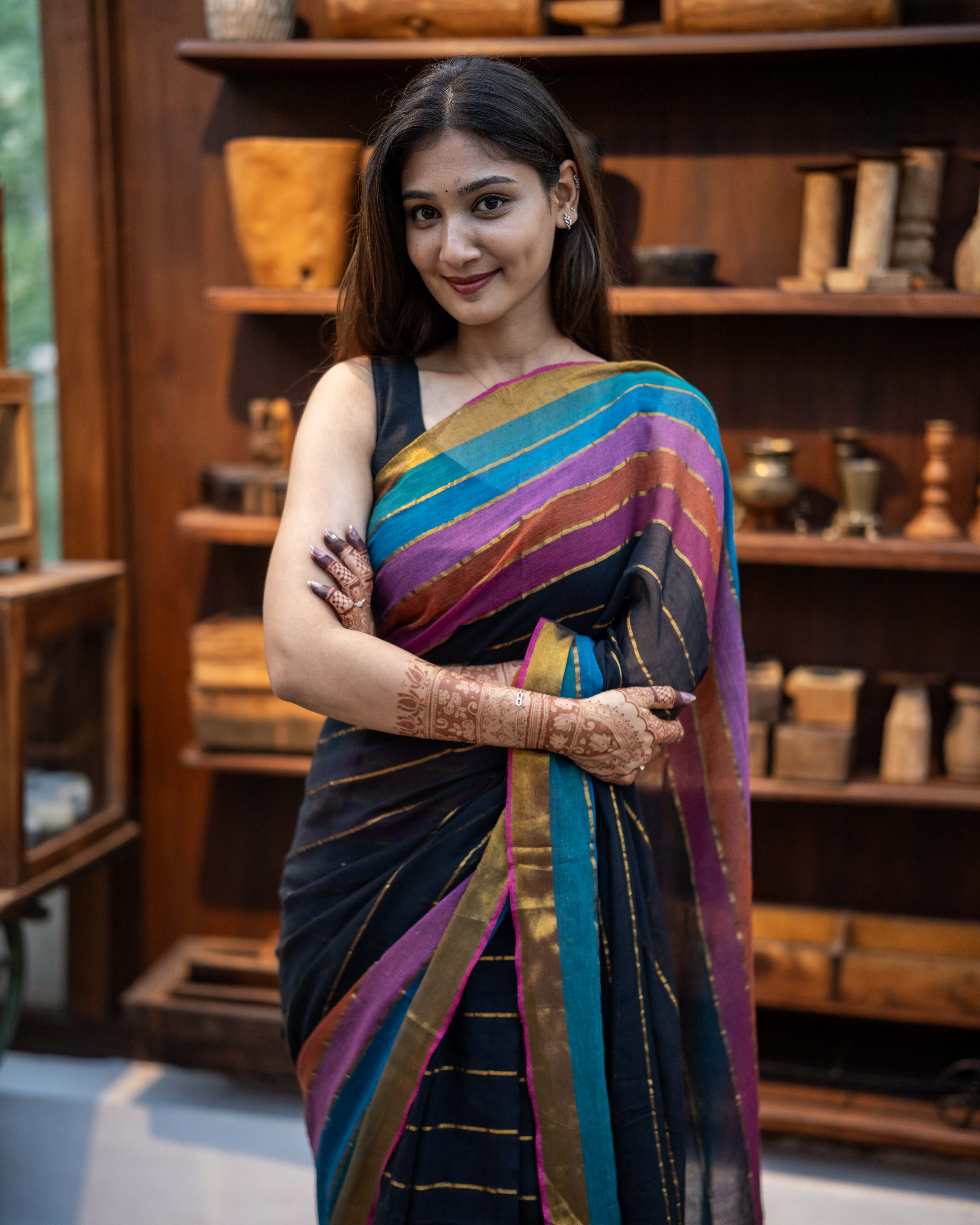 Black check Mul Cotton Elegance Saree