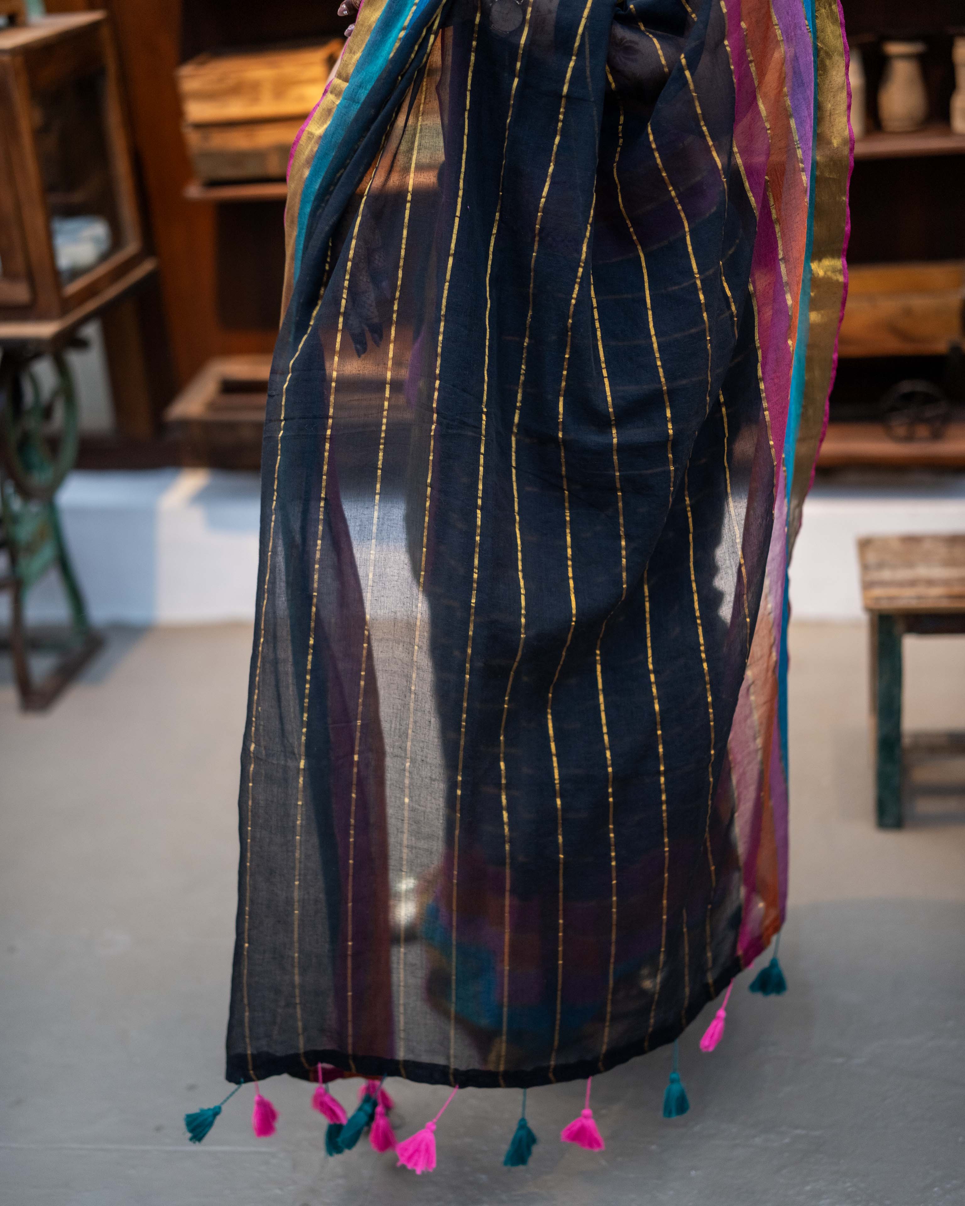 Black check Mul Cotton Elegance Saree