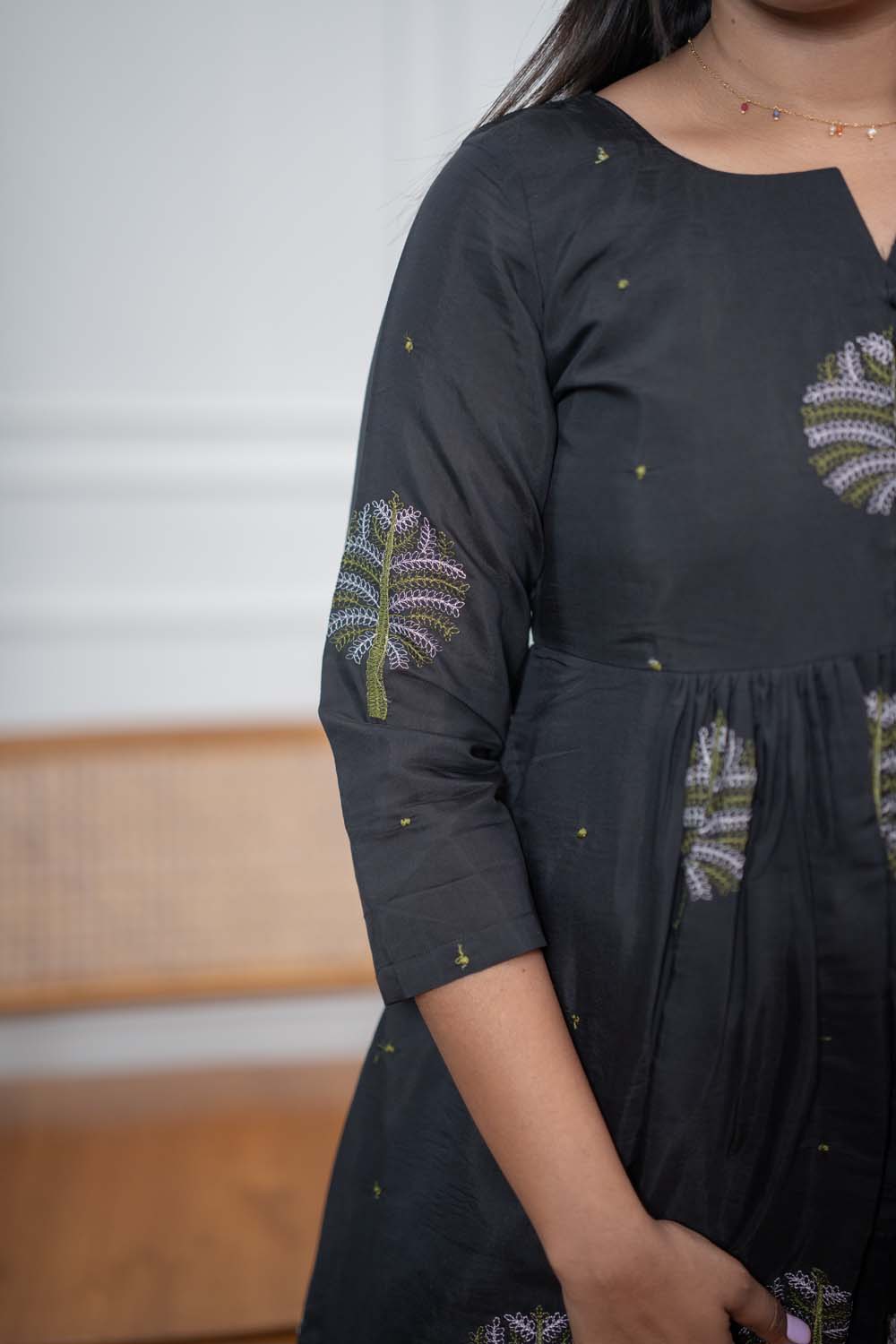 Midnight Bloom Embroidered Maxi Dress