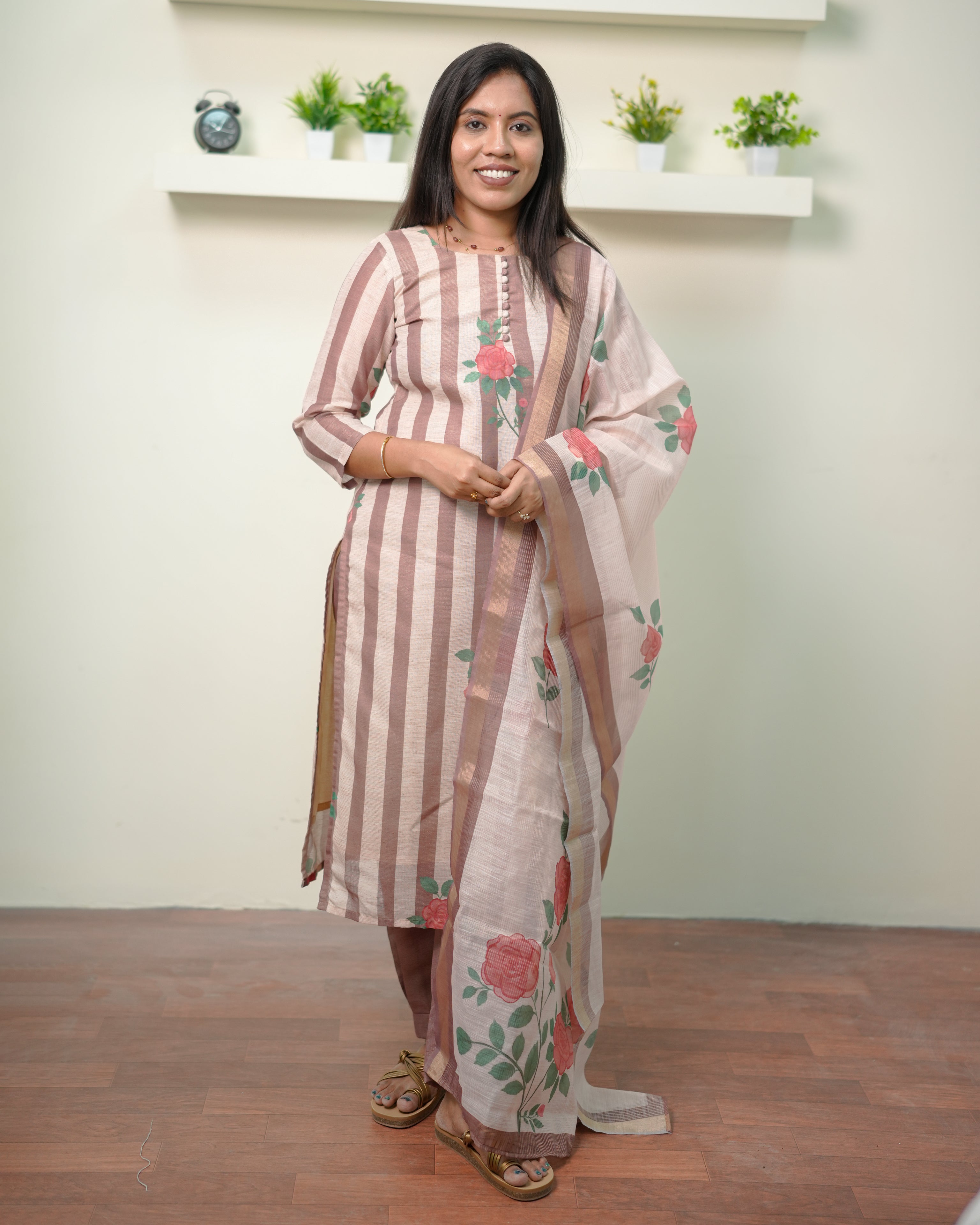 Rosewood Stripe Elegance Salwar Set