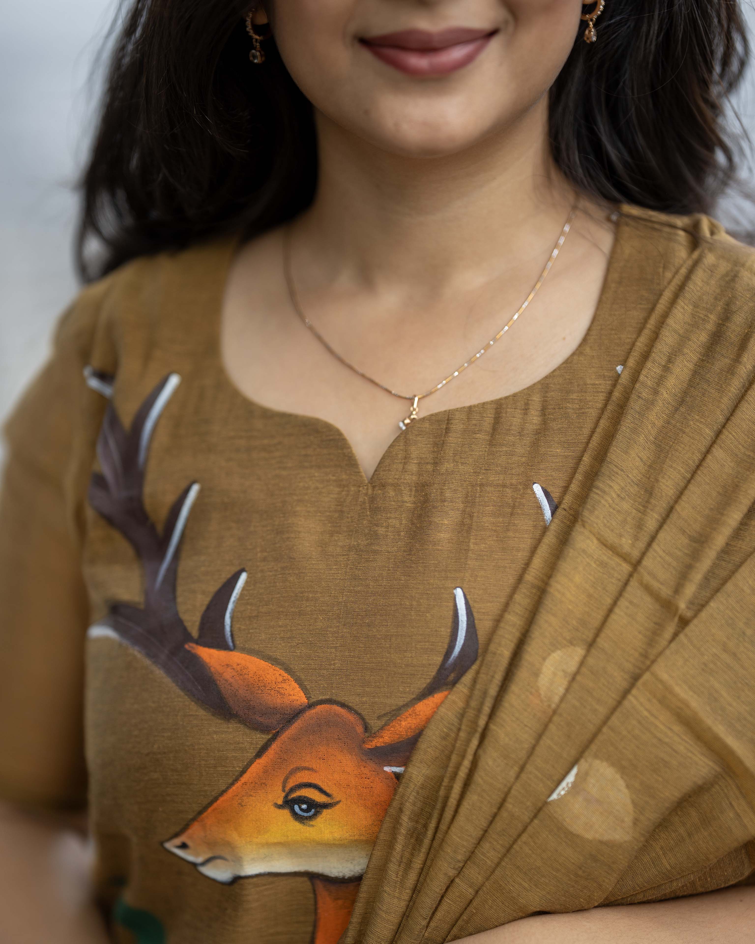 Handpainted Weaves Mustard Yellow Ethnic Top & Duppata