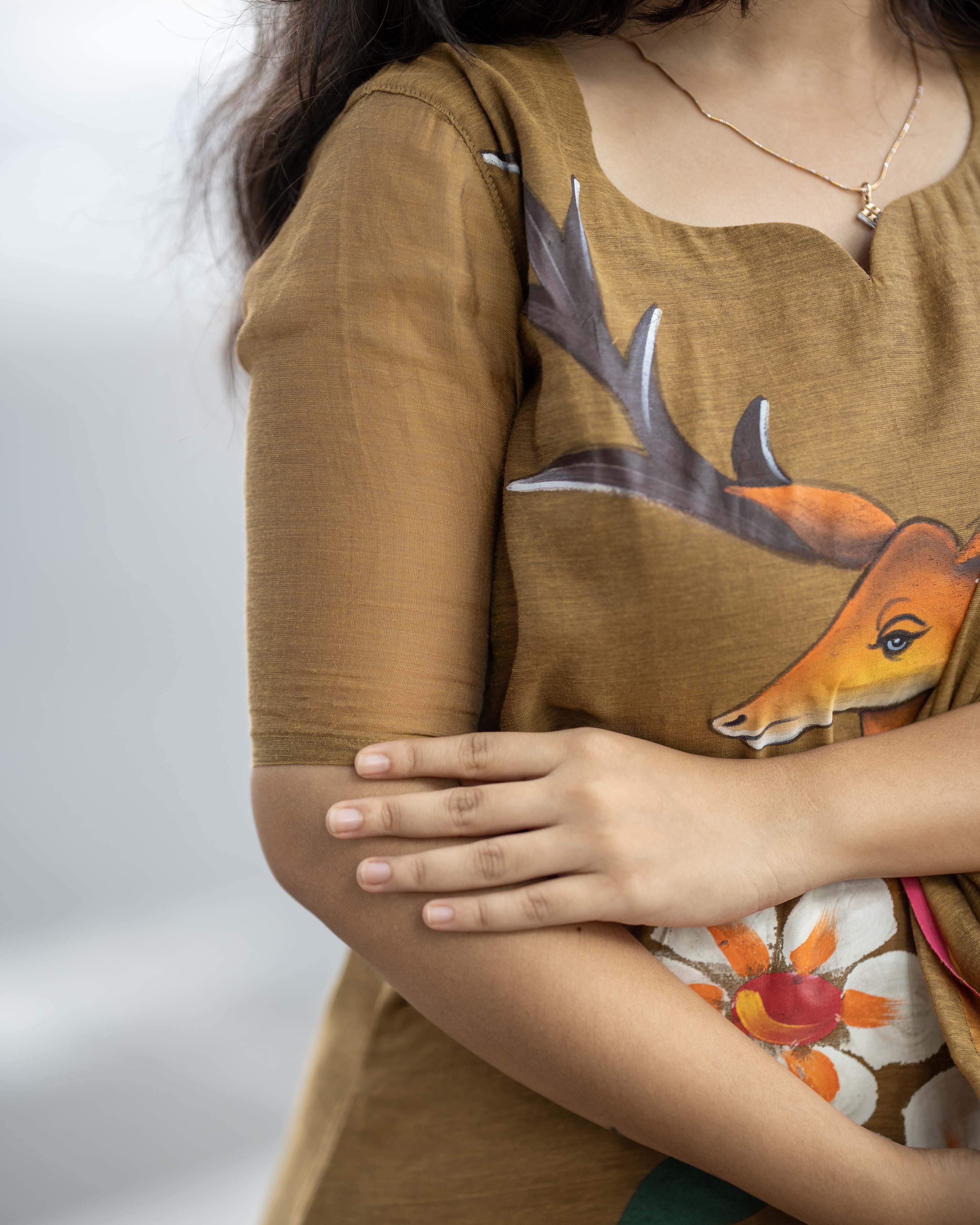 Handpainted Weaves Mustard Yellow Ethnic Top & Duppata