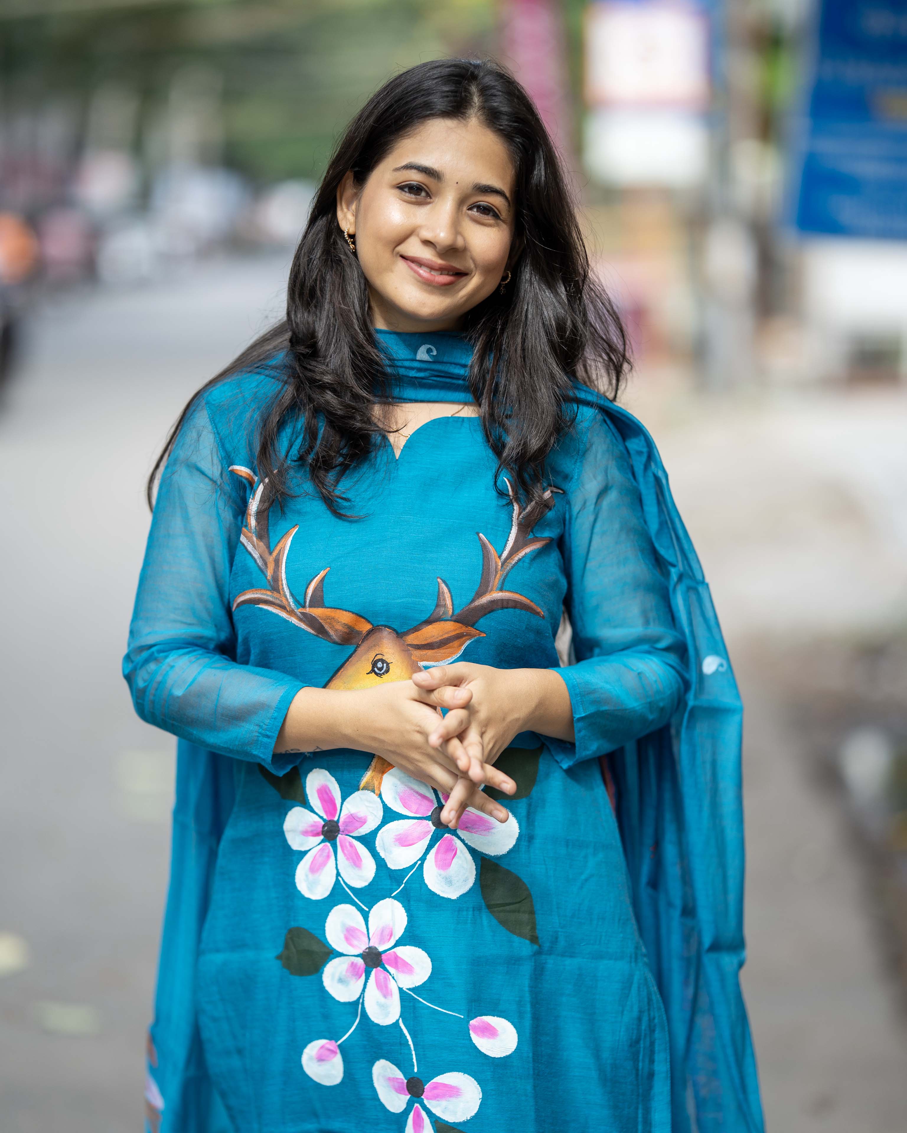 Handpainted Weaves Blue Ethnic Top & Duppata